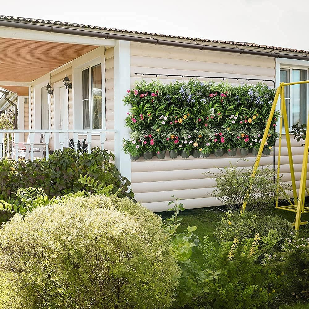 36-Pocket Self-Watering Vertical Garden Planter | Wall-Mounted Indoor/Outdoor Planter with 9ft Drip Irrigation Hose Kit | Stackable Plastic Pots for Herbs & Plants