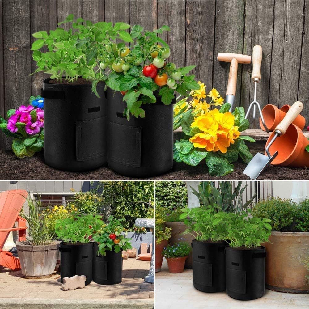 3 Pack Potato Grow Bags, 7 Gallon Aeration Waterproof Fabric Sweet Potato Planter with Harvest Window, Vegetable Peanut Growing Box for Nursery Garden - Black, Brown, Green