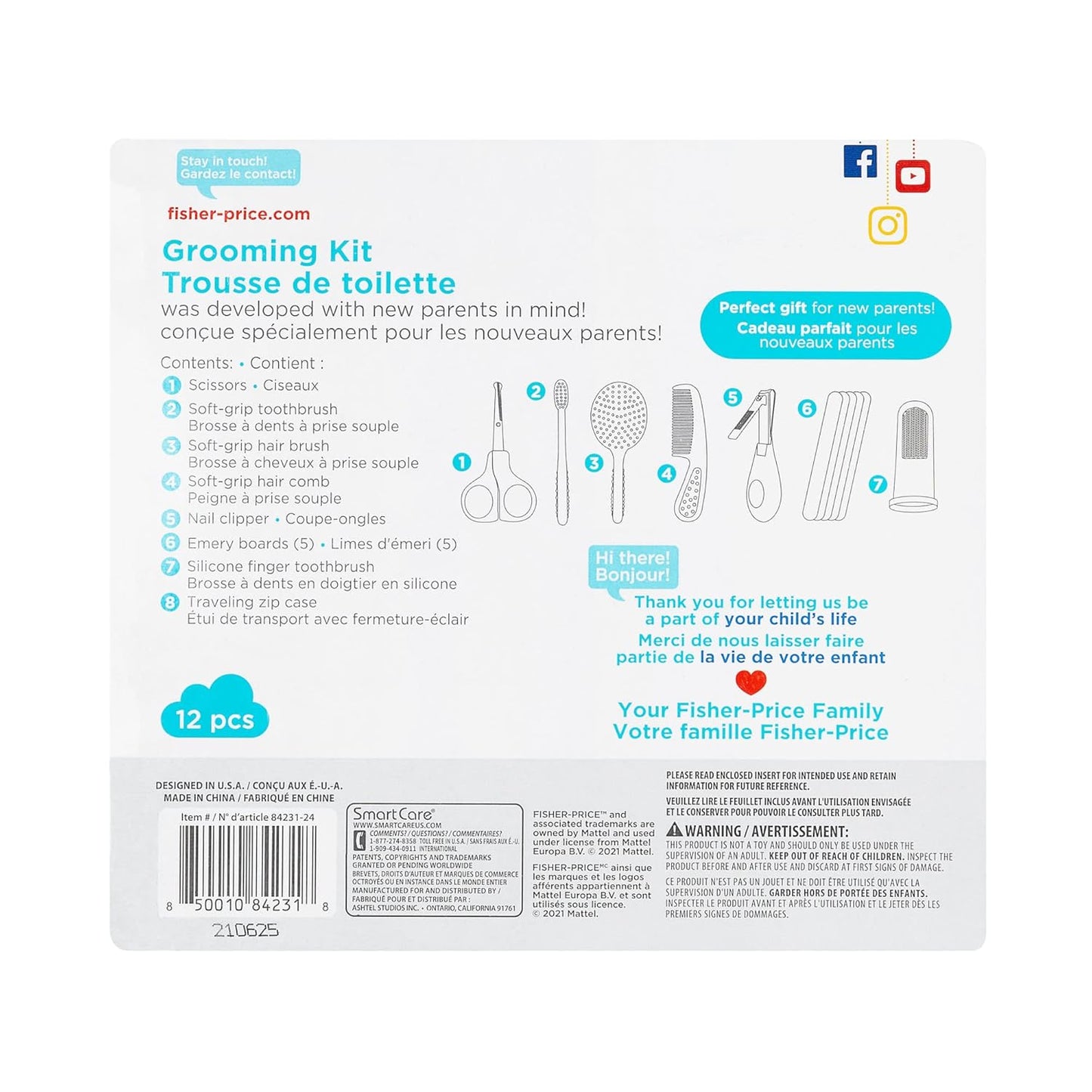 Smart Care 12-Piece Baby Grooming Kit | Newborn Essentials Gift Set | Baby Nail Clippers, Oral Care, Hair Brush, Comb & More | Infant & Toddler Care Kit