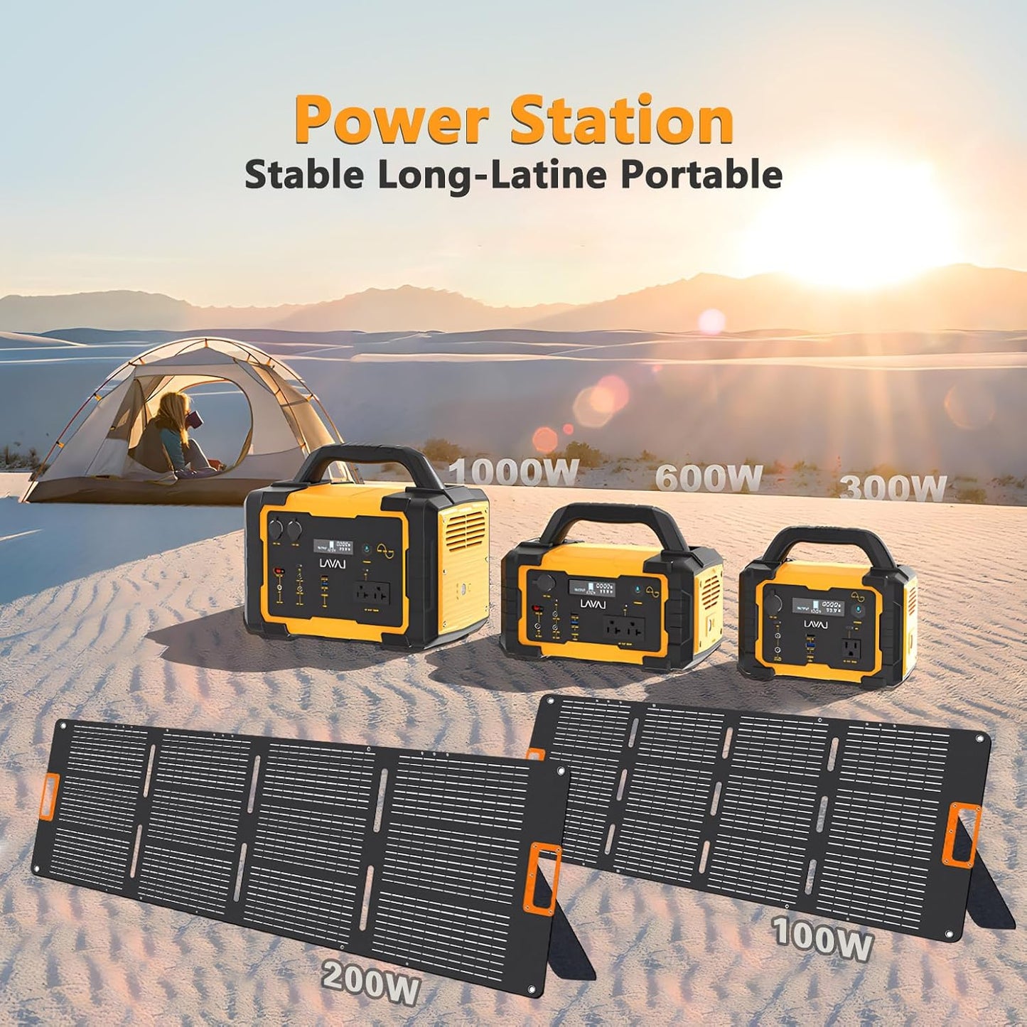 Solar Generator 300W Portable Power Station with 100W Foldable Solar Panel, 294Wh Lithium Battery, 120V/300W AC Outlet, Quiet Generator for Home, RV, Outdoor, Camping, and Emergency Use