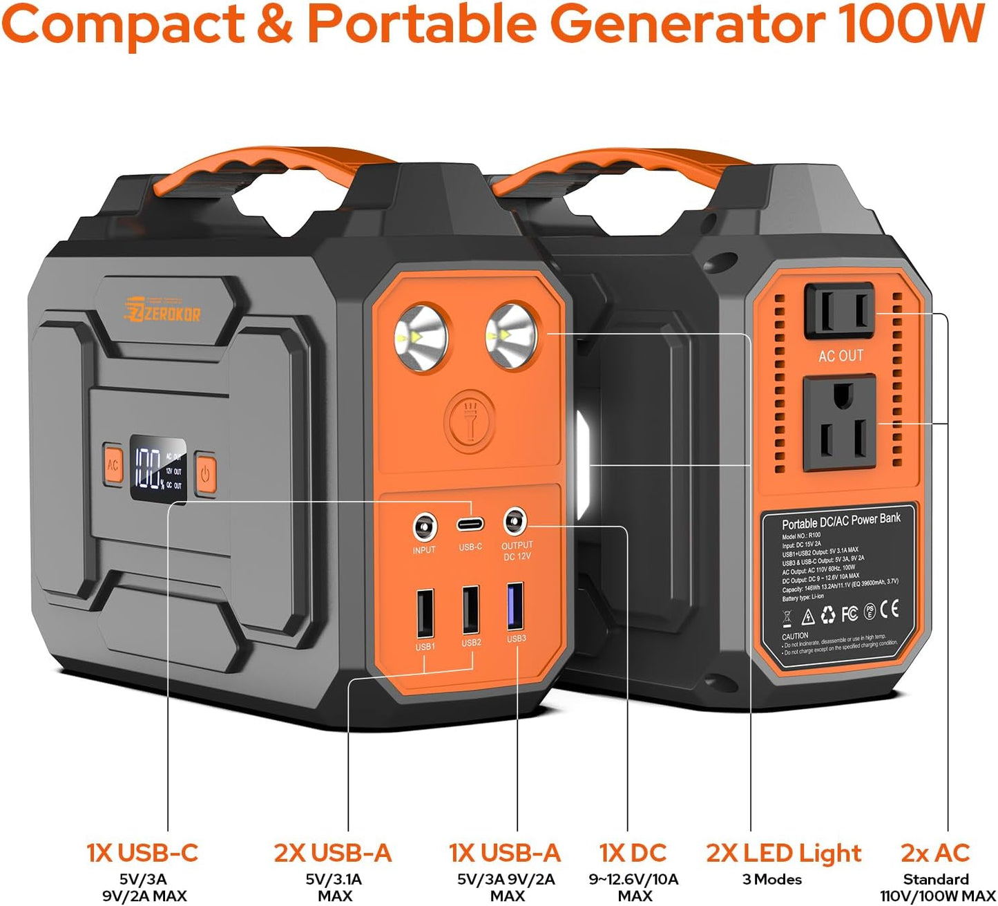 Portable Solar Generator 100W,Portable Power Bank 65W with AC Outlet 40W Solar Panel for Home Use RV Outdoor Camping Adventure