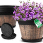 Plant Pots Set of 4 Pack 12 inch,Large Whiskey Barrel Planters with Drainage Holes & Saucer.Plastic Flower Pots Imitation Wine Barrel Design, for Indoor & Outdoor Garden Home Plants (Brown)