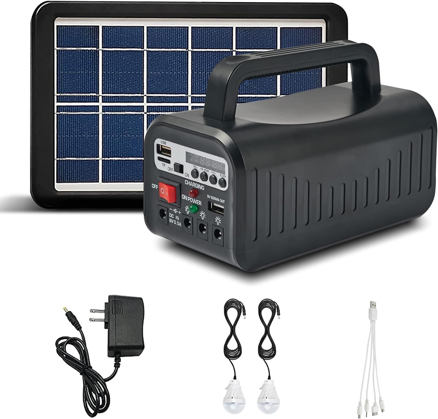 Solar Generator with Panels Included, 8000mAh Portable Power Station with 2 LED Bulbs, AC DC USB Ports, Solar Charger Power Bank for Outdoor Camping Travel, RV, Emergency, Home Blackout