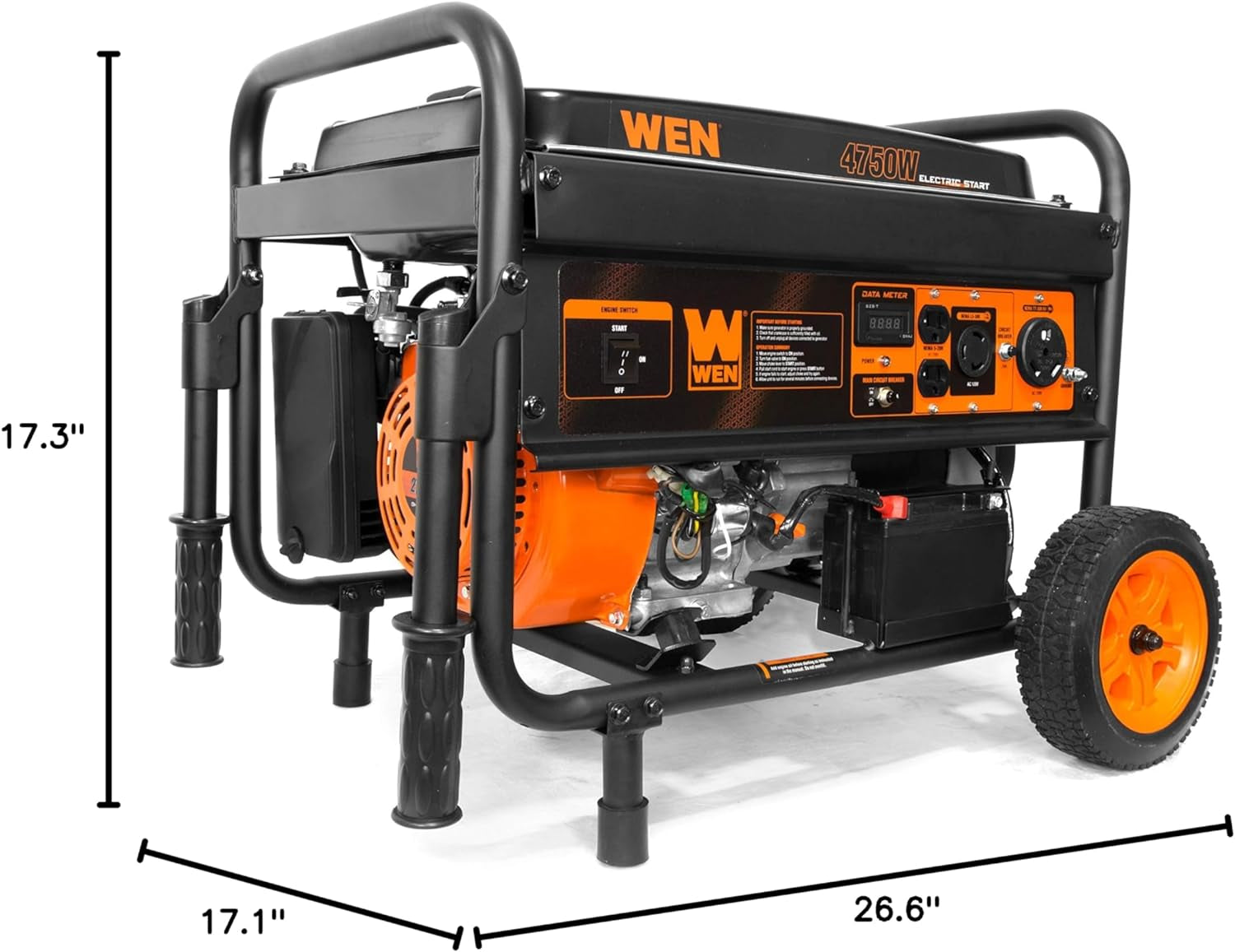 56475 4750-Watt Portable Generator with Electric Start and Wheel Kit, Yellow and Black