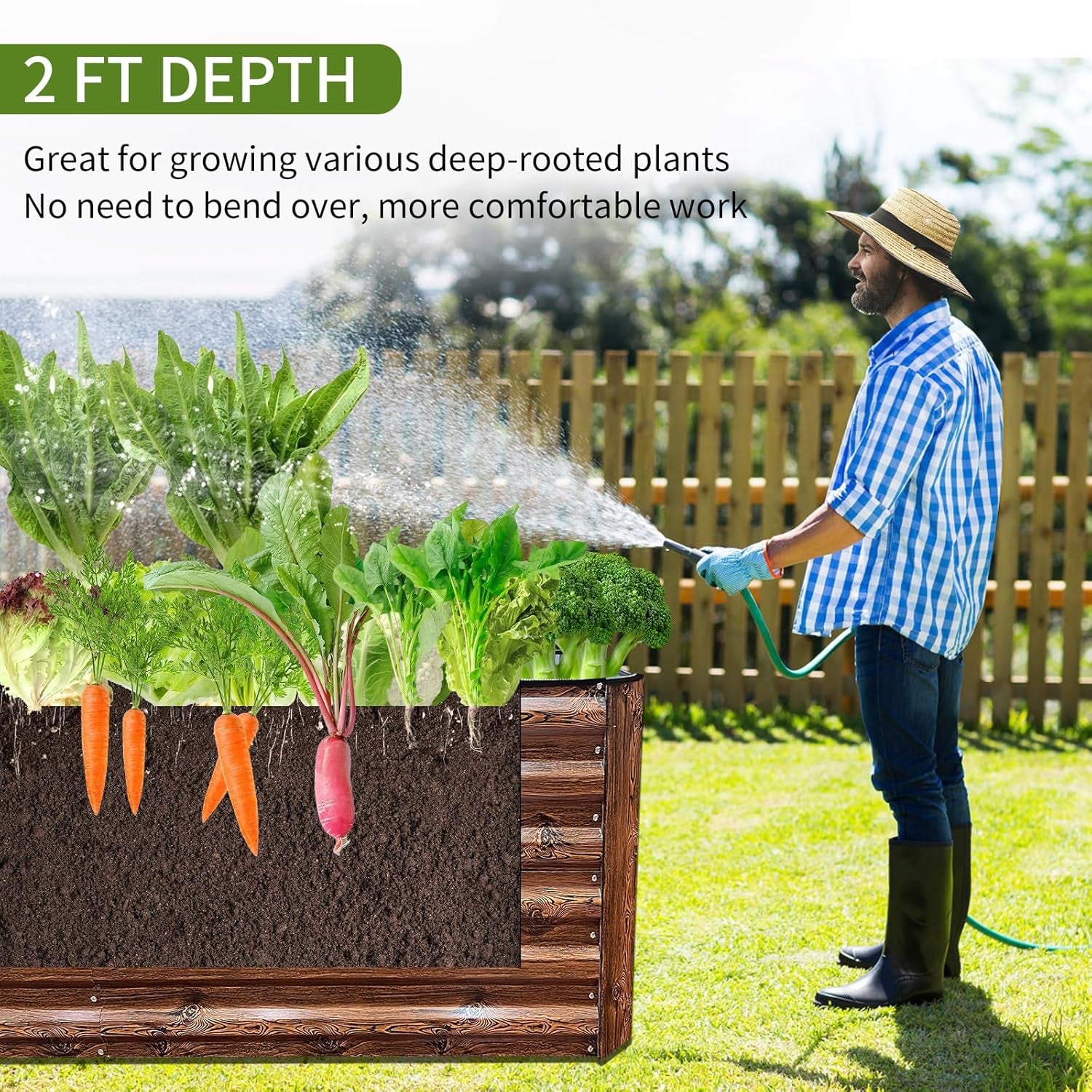  Metal Raised Garden Bed 6x3x2FT | Deep Planter Box for Vegetables, Herbs & Flowers  | 269 Gallon Capacity – Wood Grain Finish  | Outdoor Gardening Box