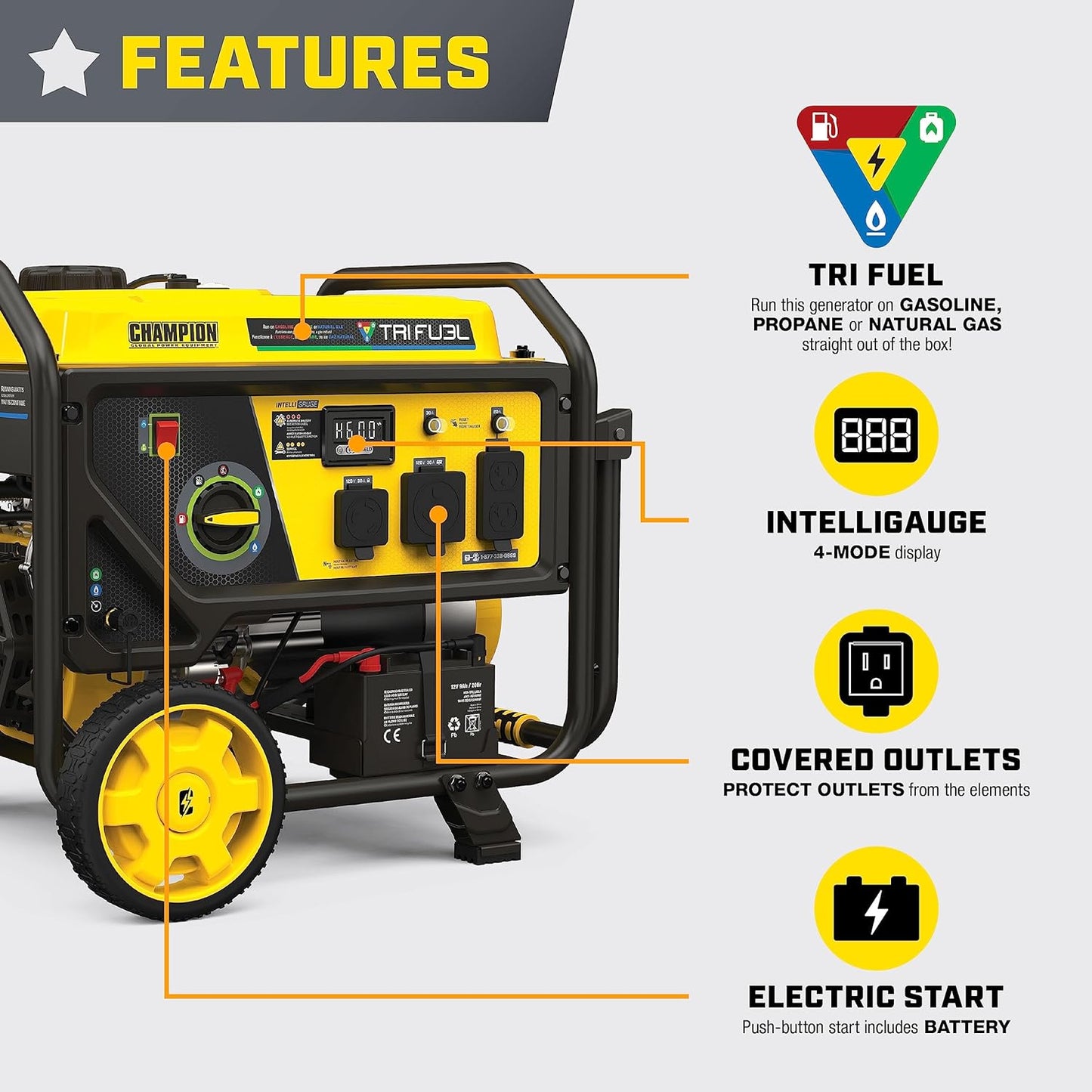 5000-Watt Electric Start Tri Fuel RV Ready Portable Generator with CO Shield