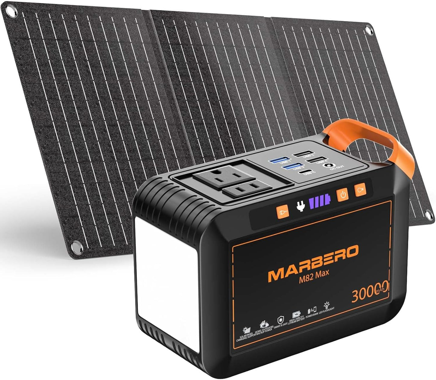 Camping Solar Generator 120W Peak, 88Wh Portable Power Station with 21W Foldable Solar Panel, AC/DC/USB QC3.0 Ports & LED Flashlight for Outdoor, Home, Camping, Fishing, Emergency Backup