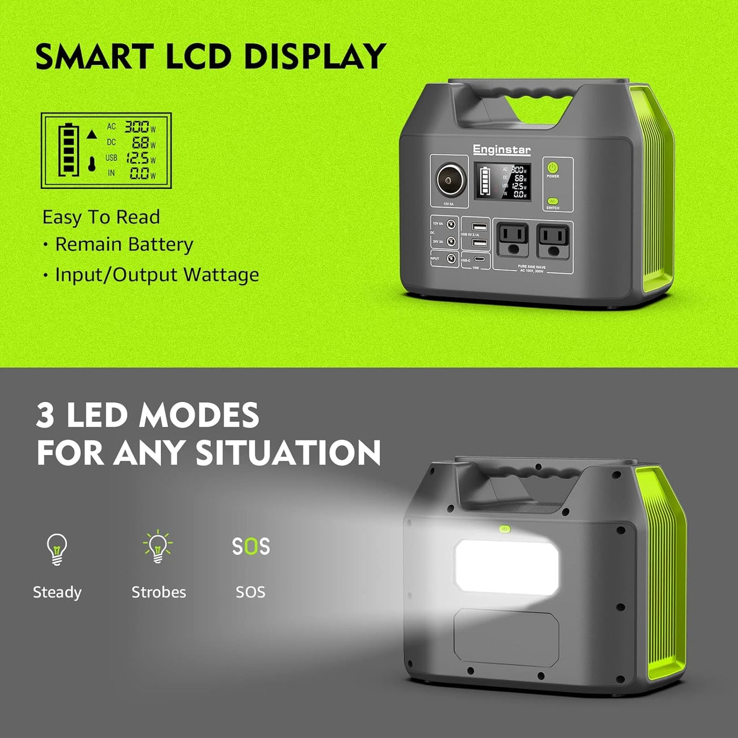 Portable Solar Generator, 300W Portable Power Station with Foldable 40W Solar Panel, 110V Pure Sine Wave, 296Wh Lithium Battery Pack with DC AC Outlet for Home Use RV Outdoor Camping Adventure