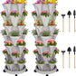 Vertical Planter 7 Tier Stackable Planters Garden Planters Strawberry Herb Flower and Vegetable Planter Indoor Outdoor Gardening Pots with Removable Wheels and Tools