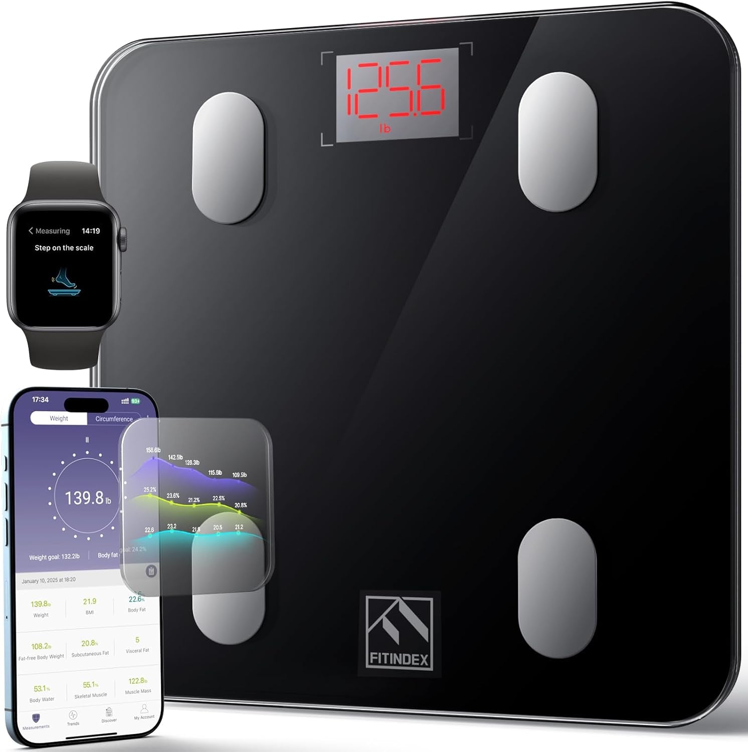 Smart Scale and Tape Measure, Digital Bathroom Scale & Body Tape Measure Sync with APP, Bluetooth Weighing Machine, Body Composition Analyzer, for Health Care