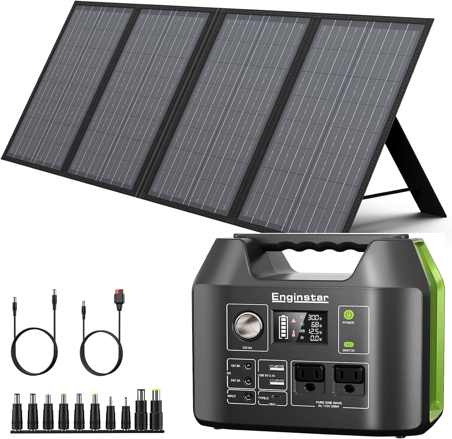 Solar Generator 300W with 60W Solar Panel, 80,000mAh Portable Power Bank with AC Outlet for Outdoors Camping Emergency Use