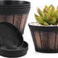 Plant Pots Set of 4 Pack 12 inch,Large Whiskey Barrel Planters with Drainage Holes & Saucer.Plastic Flower Pots Imitation Wine Barrel Design, for Indoor & Outdoor Garden Home Plants (Brown)