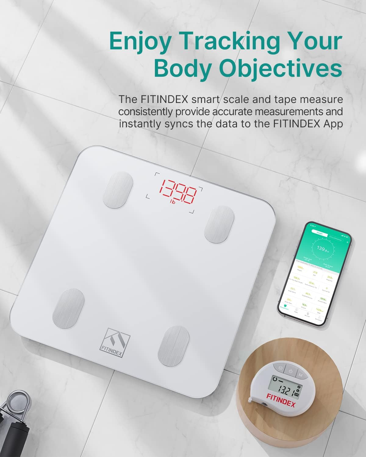 Smart Scale and Tape Measure, Digital Bathroom Scale & Body Tape Measure Sync with APP, Bluetooth Weighing Machine, Body Composition Analyzer, for Health Care