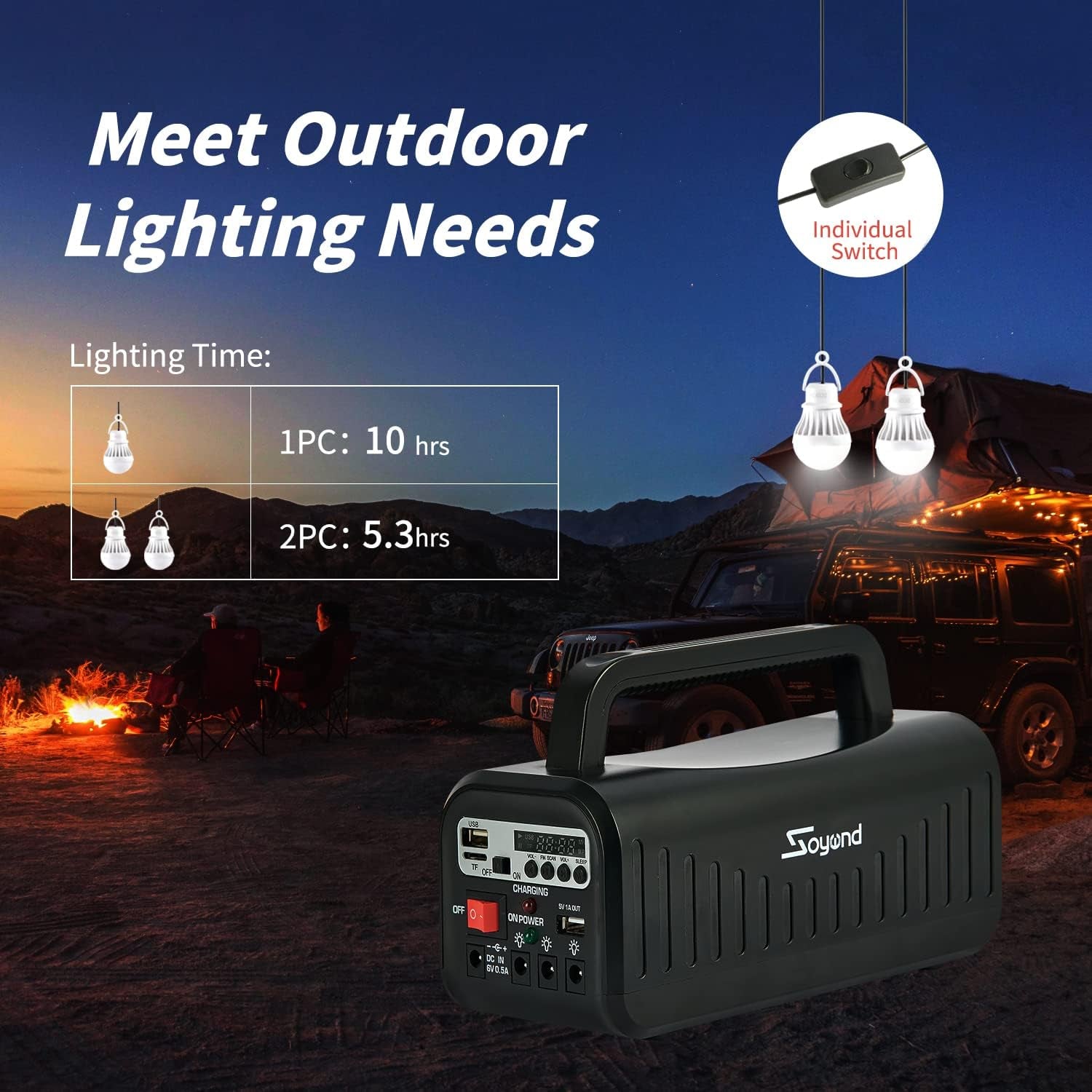 Solar Generator with Panels Included, 8000mAh Portable Power Station with 2 LED Bulbs, AC DC USB Ports, Solar Charger Power Bank for Outdoor Camping Travel, RV, Emergency, Home Blackout