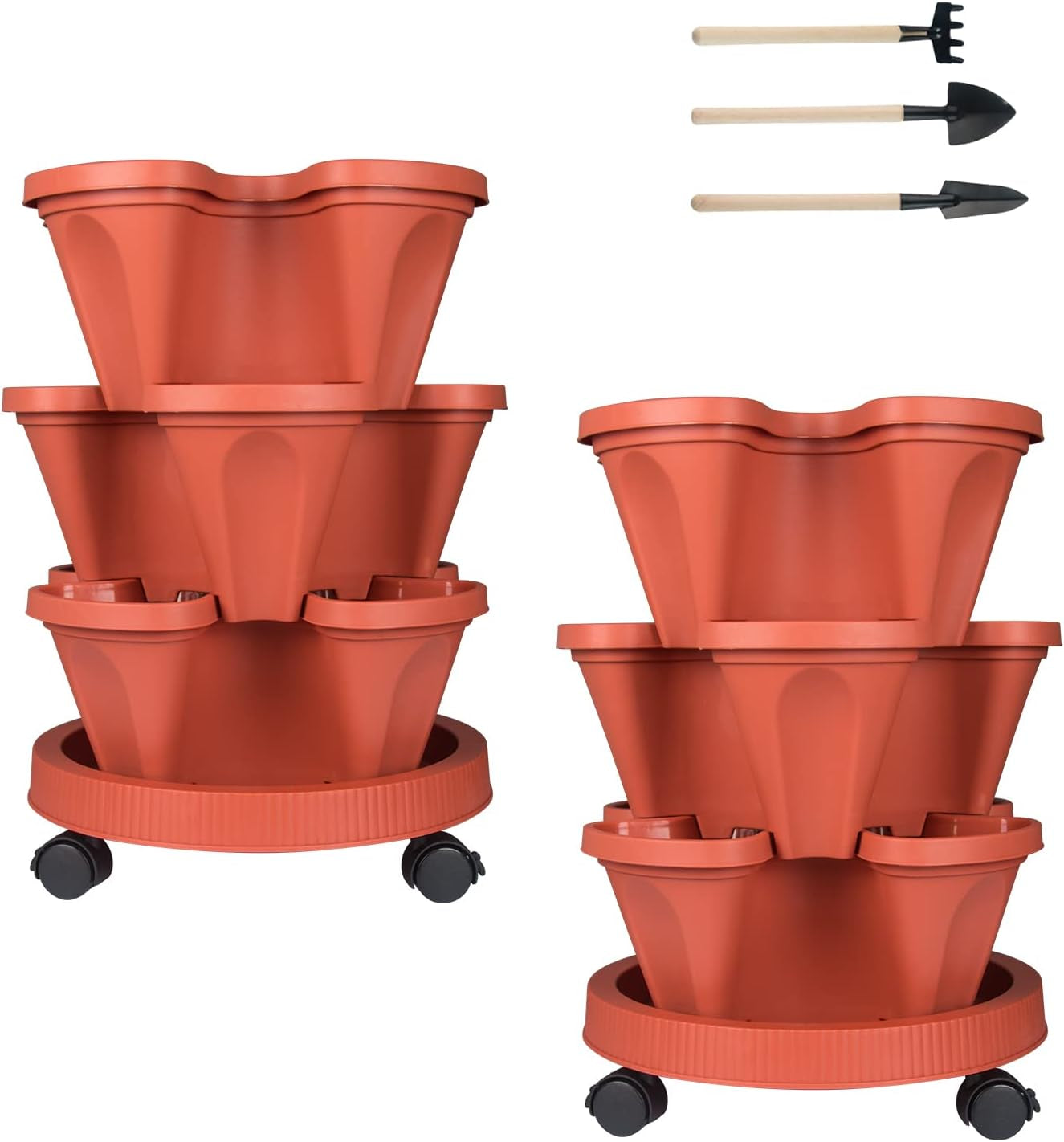 Vertical Planter 7 Tier Stackable Planters Garden Planters Strawberry Herb Flower and Vegetable Planter Indoor Outdoor Gardening Pots with Removable Wheels and Tools