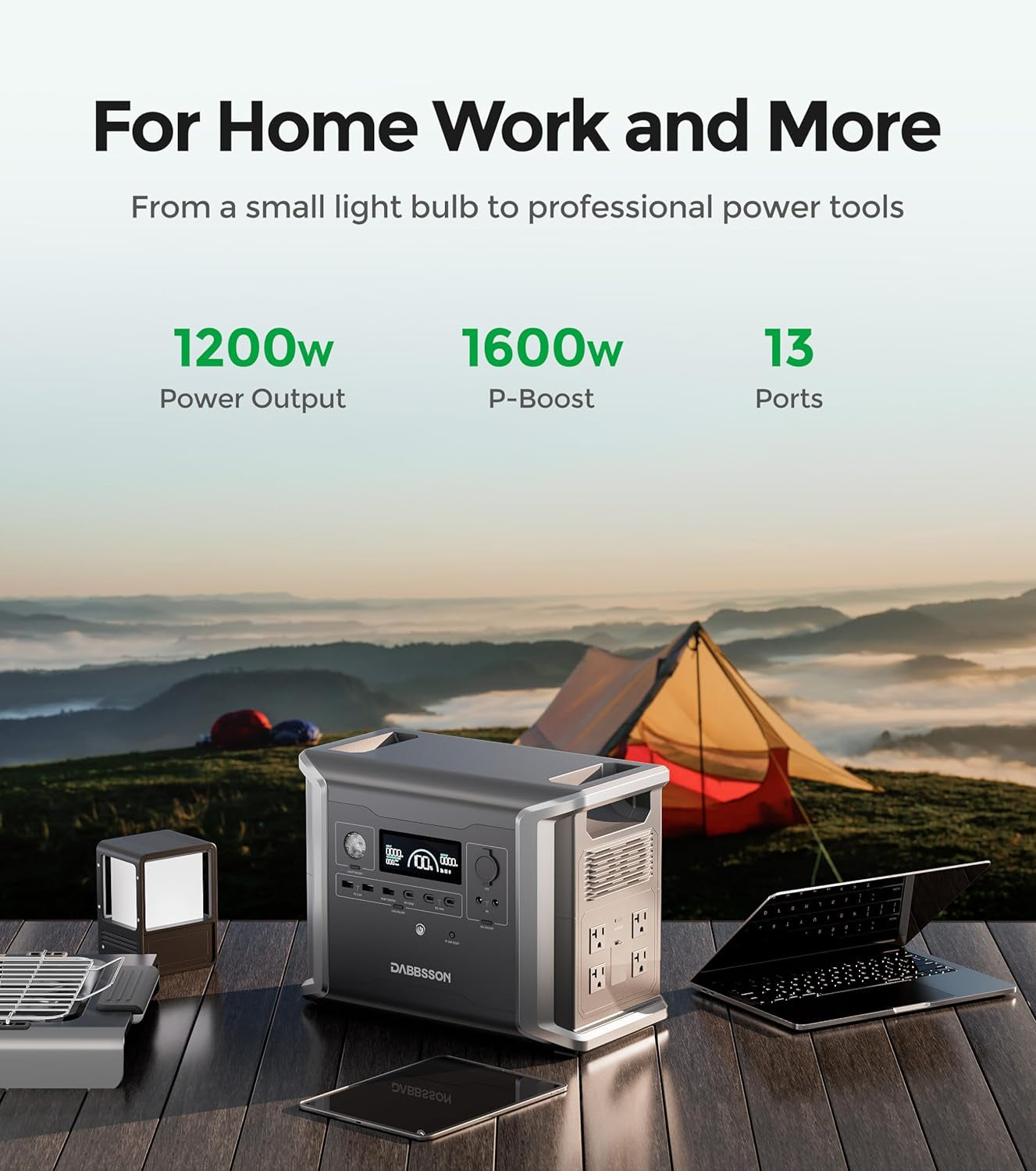 DBS1300 Portable Power Station with 210W Solar Panel, 1330Wh EV Semi-Solid State LiFePO4 Battery, 4 X 1200W AC Outlets(1600W with P-Boost), Solar Generator for Outdoor Camping, Home Backup