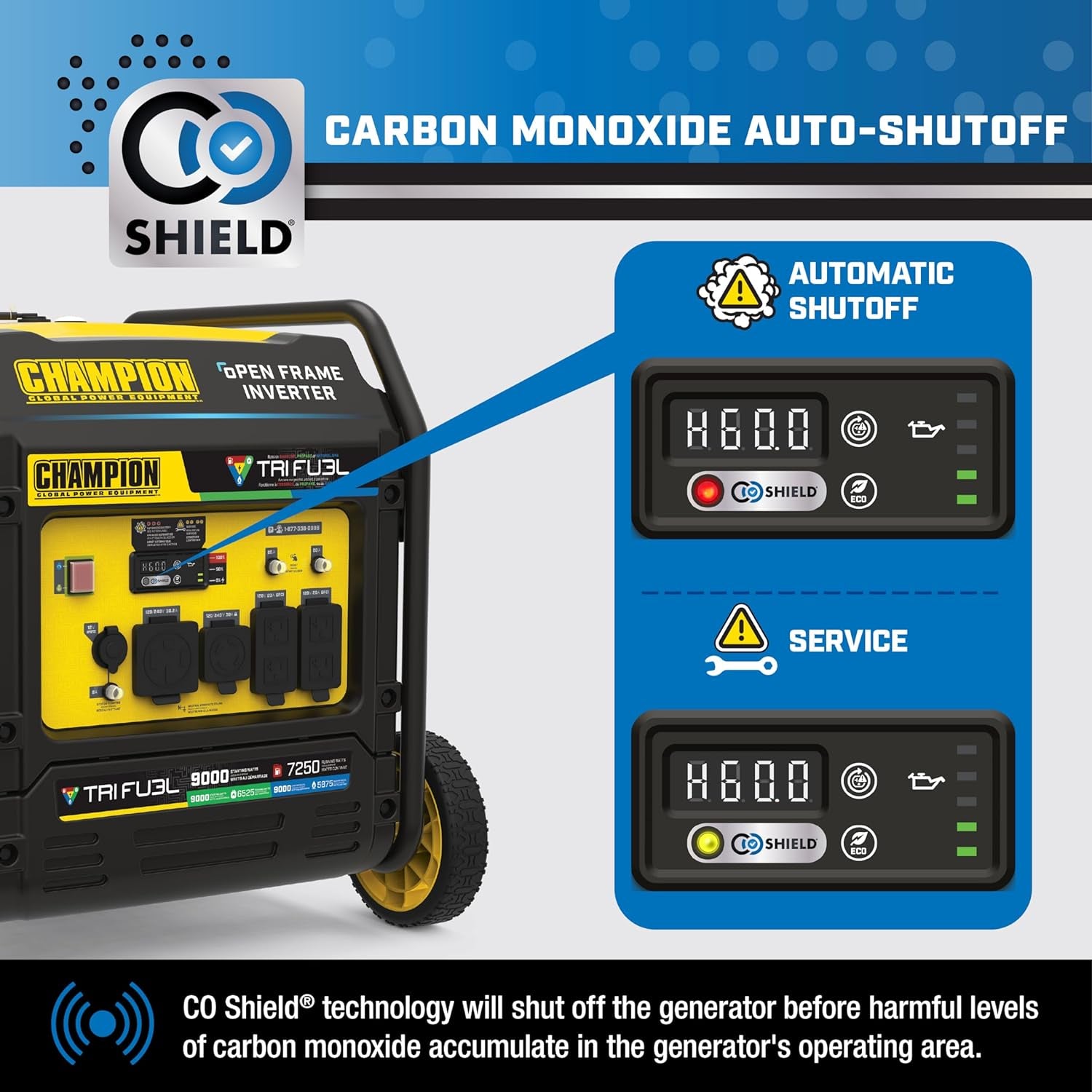  9000-Watt Tri-Fuel Inverter Generator w/ Electric Start  | Quiet Tech + CO Shield  | Gasoline, Propane & Natural Gas Powered  | Home Backup, RV, Construction, Emergency Ready