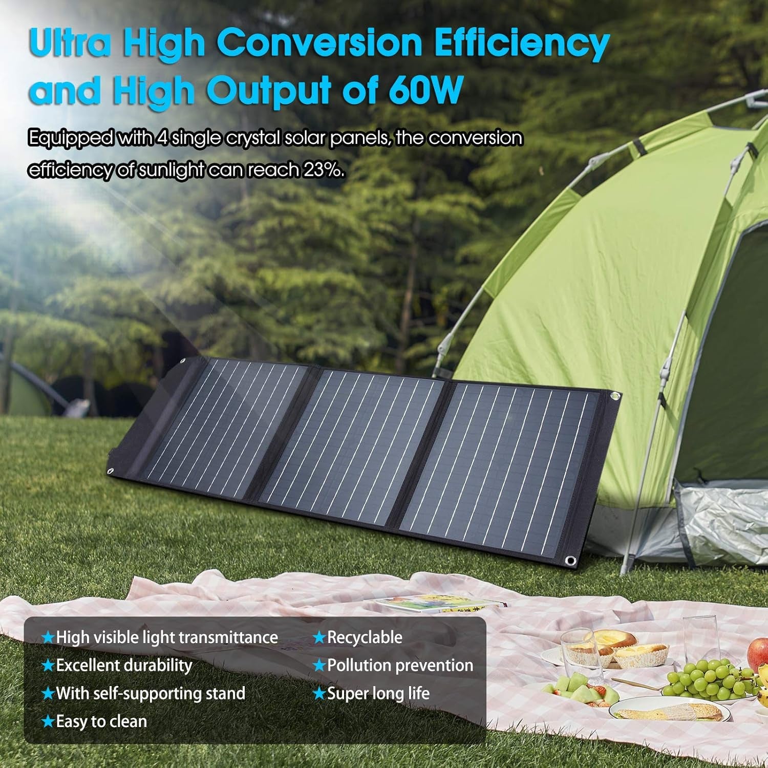 Solar Generator 375W Peak Portable Power Station with Solar Panel Included Camping Power Supply 237Wh with Foldable Solar Panel 60W for Outdoor RV Fishing Emergency