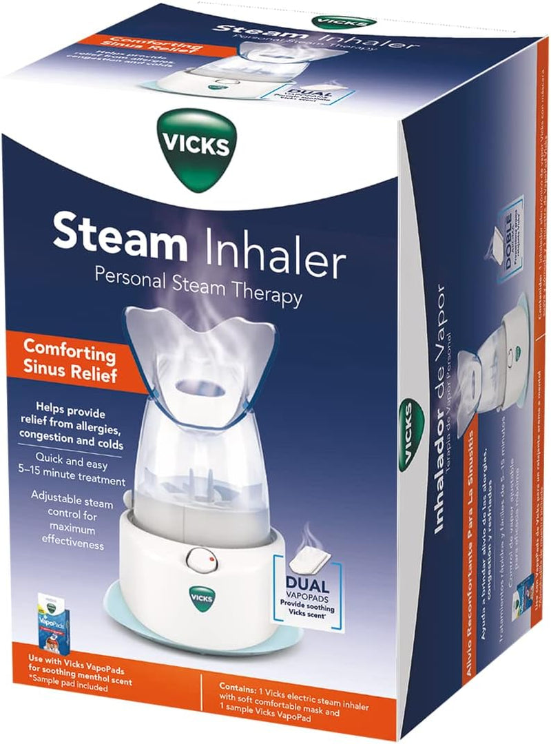 V1200 Personal Steam Inhaler with Soft Face Mask for Targeted Steam Relief, Aids with Sinus Problems, Congestion, Cough, Use with Soothing Menthol  VapoPads