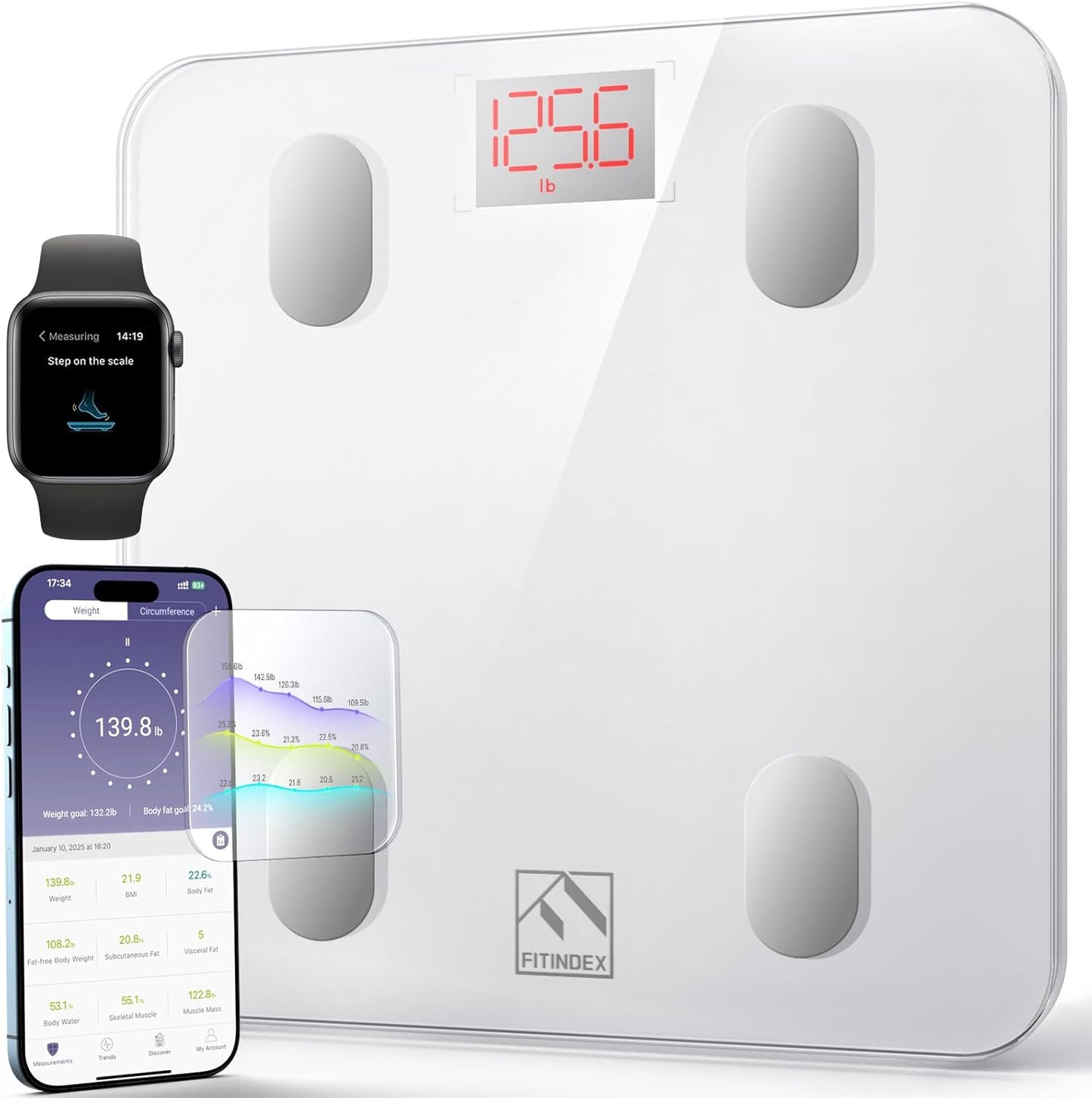 Smart Scale and Tape Measure, Digital Bathroom Scale & Body Tape Measure Sync with APP, Bluetooth Weighing Machine, Body Composition Analyzer, for Health Care