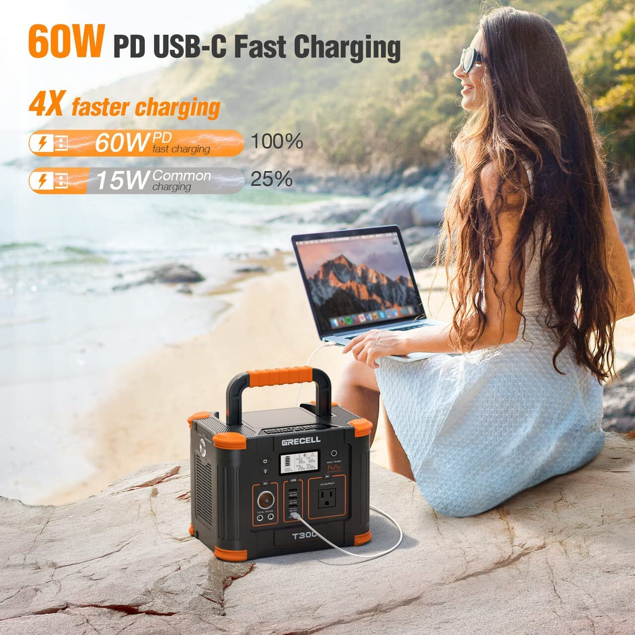 Portable Power Station 300W (Peak 600W) with Fire-proof Carrying Case Bag,  288Wh Solar Generator with 60W USB-C PD Output for Outdoors Camping Travel Hunting Home Blackout