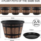 Plant Pots Set of 4 Pack 12 inch,Large Whiskey Barrel Planters with Drainage Holes & Saucer.Plastic Flower Pots Imitation Wine Barrel Design, for Indoor & Outdoor Garden Home Plants (Brown)