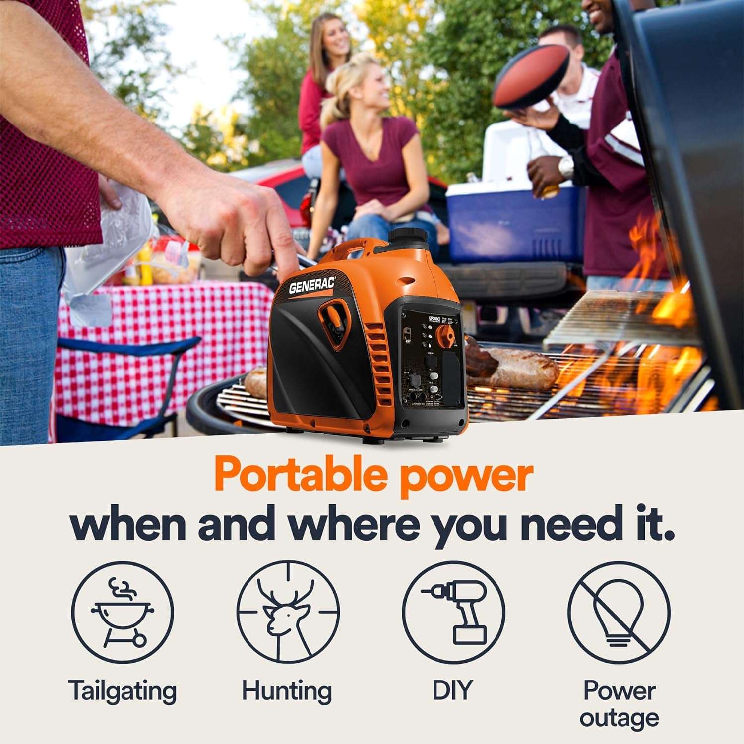 8251 GP2500i 2,500-Watt Gas Powered Portable Inverter Generator - Compact and Lightweight Design - Produces Clean, Stable Power - COsense Technology - CARB Compliant - Orange/Black