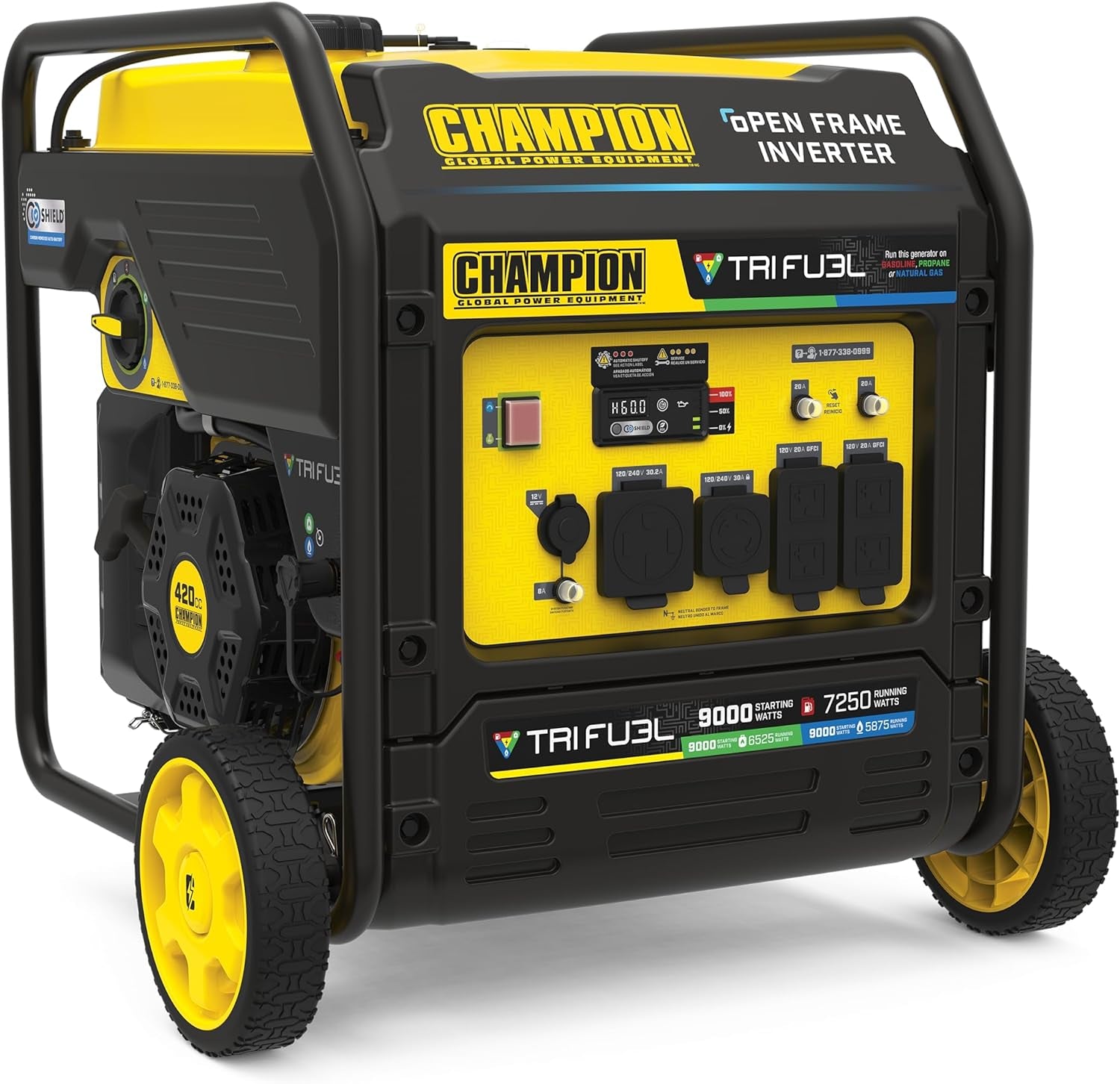 9000-Watt Tri-Fuel Inverter Generator w/ Electric Start  | Quiet Tech + CO Shield  | Gasoline, Propane & Natural Gas Powered  | Home Backup, RV, Construction, Emergency Ready