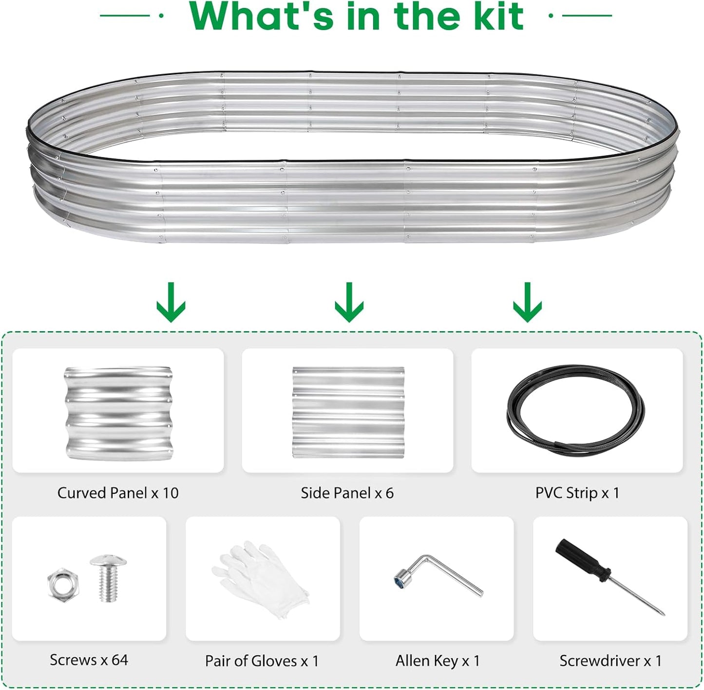8×4×1ft Oval Raised Garden Bed,Galvanized Raised Garden Bed Kit Outdoor Metal Gardening Planter Box for Vegetable, Fruits, Flower，Herbs