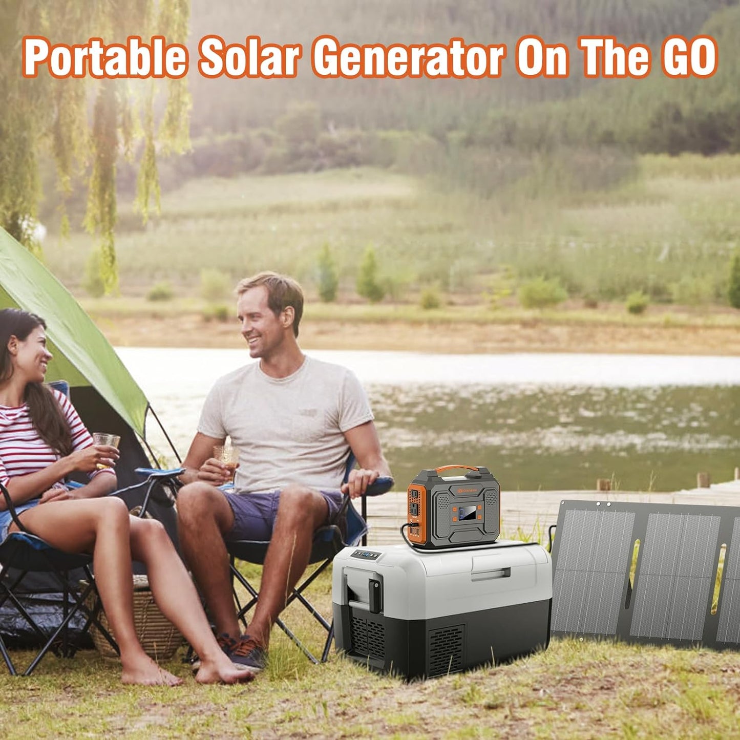 300 W Portable Solar Power Station Generator with Foldable 60W Solar Panel,110V 120W Power Bank Power Pack with USB C Input for Camping Home Use VanLife Adventures