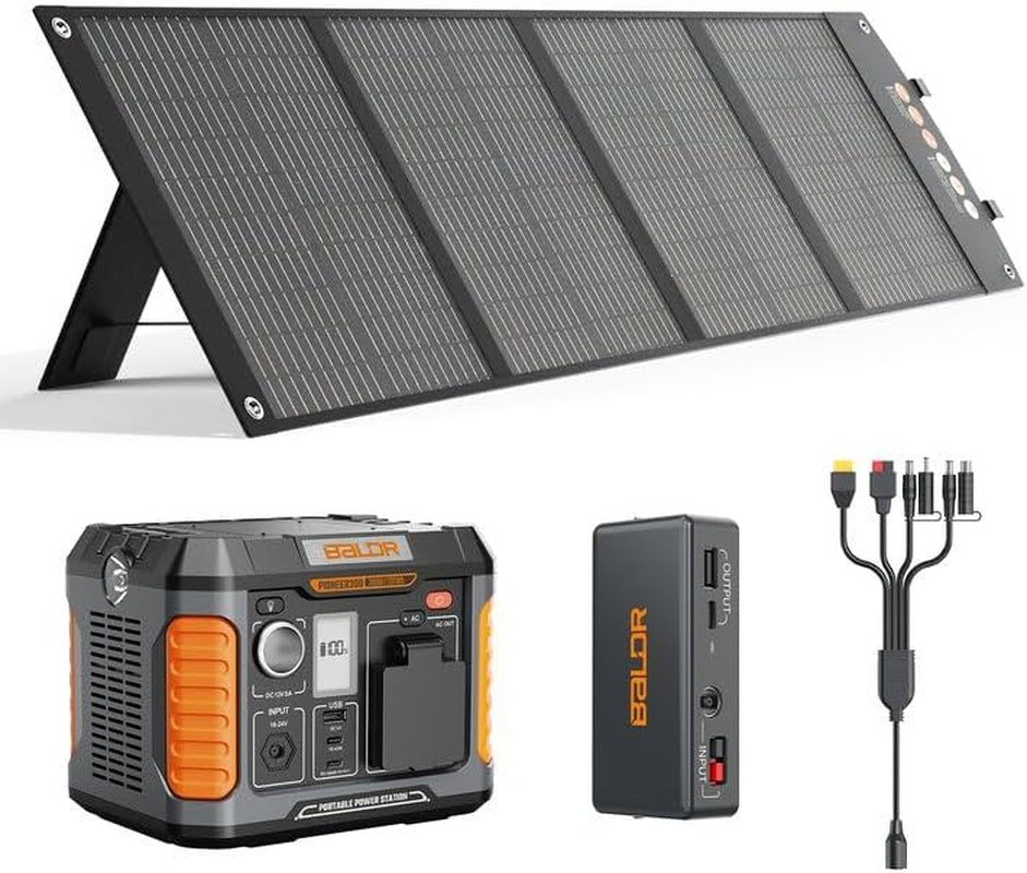 Portable Solar Generator, 300W Portable Power Station with Foldable 120W Solar Panel Included Ideal for Home Backup, Emergency, Outdoor Camping.