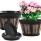 Plant Pots Set of 4 Pack 12 inch,Large Whiskey Barrel Planters with Drainage Holes & Saucer.Plastic Flower Pots Imitation Wine Barrel Design, for Indoor & Outdoor Garden Home Plants (Brown)