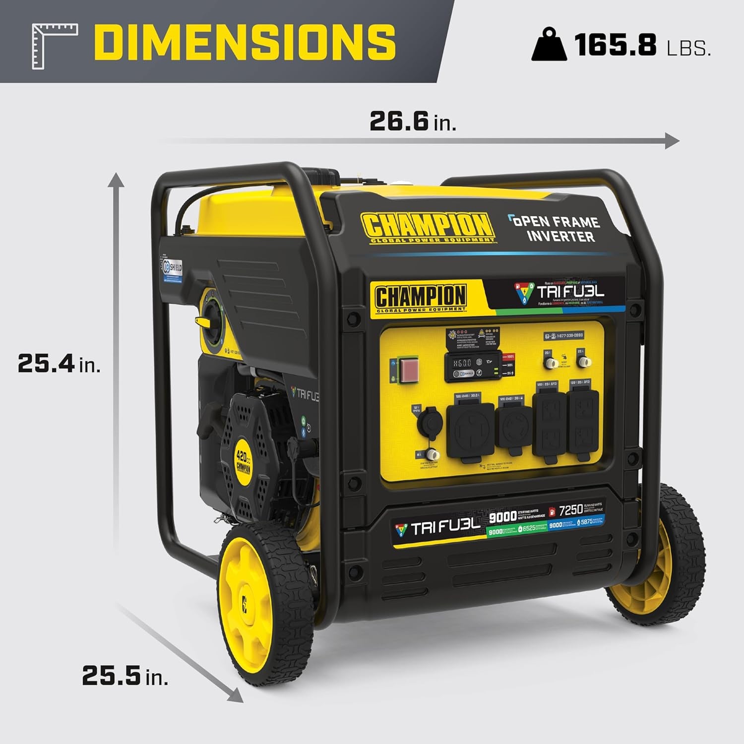  9000-Watt Tri-Fuel Inverter Generator w/ Electric Start  | Quiet Tech + CO Shield  | Gasoline, Propane & Natural Gas Powered  | Home Backup, RV, Construction, Emergency Ready
