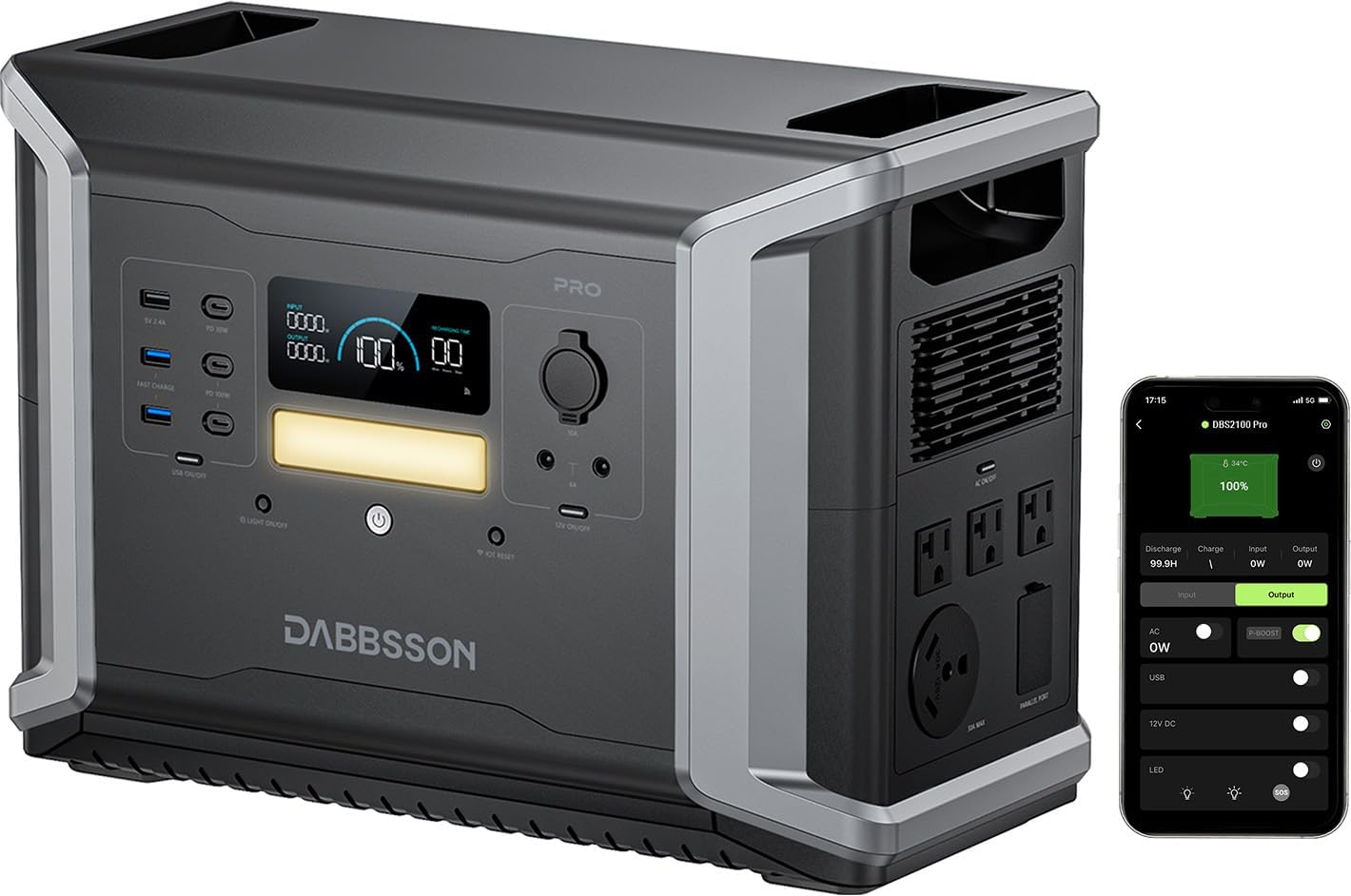 Solar Generator DBS2100 Pro – 2150Wh, 2400W Power Station with 3x210W Solar Panels, Expandable to 4600W & 12.9kWh, AC & Solar Charging, 100W USB-C, 15ms EPS (2024 Model)