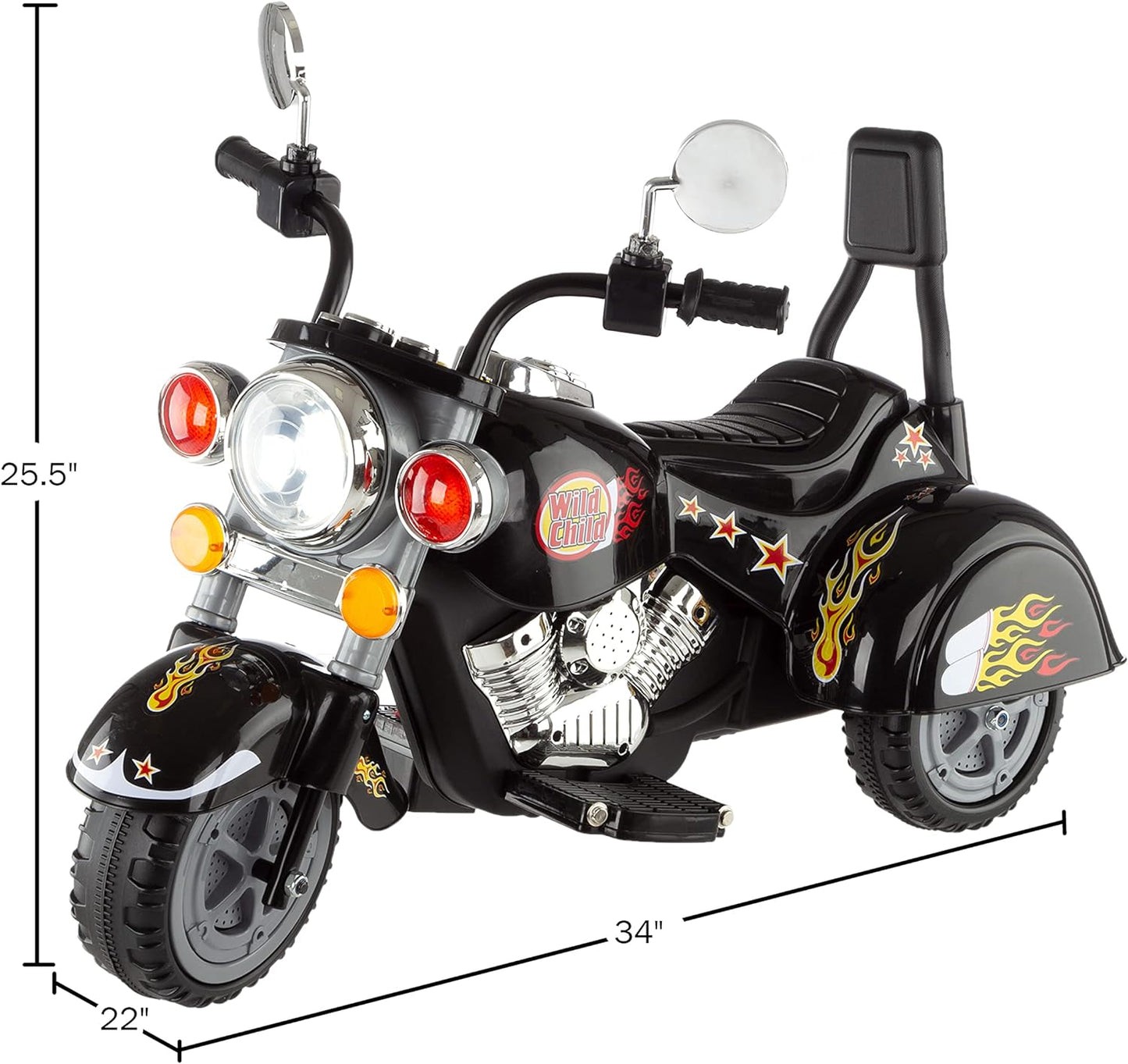 Kids Motorcycle Ride On Toy – 3-Wheel Chopper with Reverse and Headlights - Battery Powered Motorbike for Kids 3-5 years by Lil’ Rider (Black), 34 x 22 x 25.5 inches (80-1616)