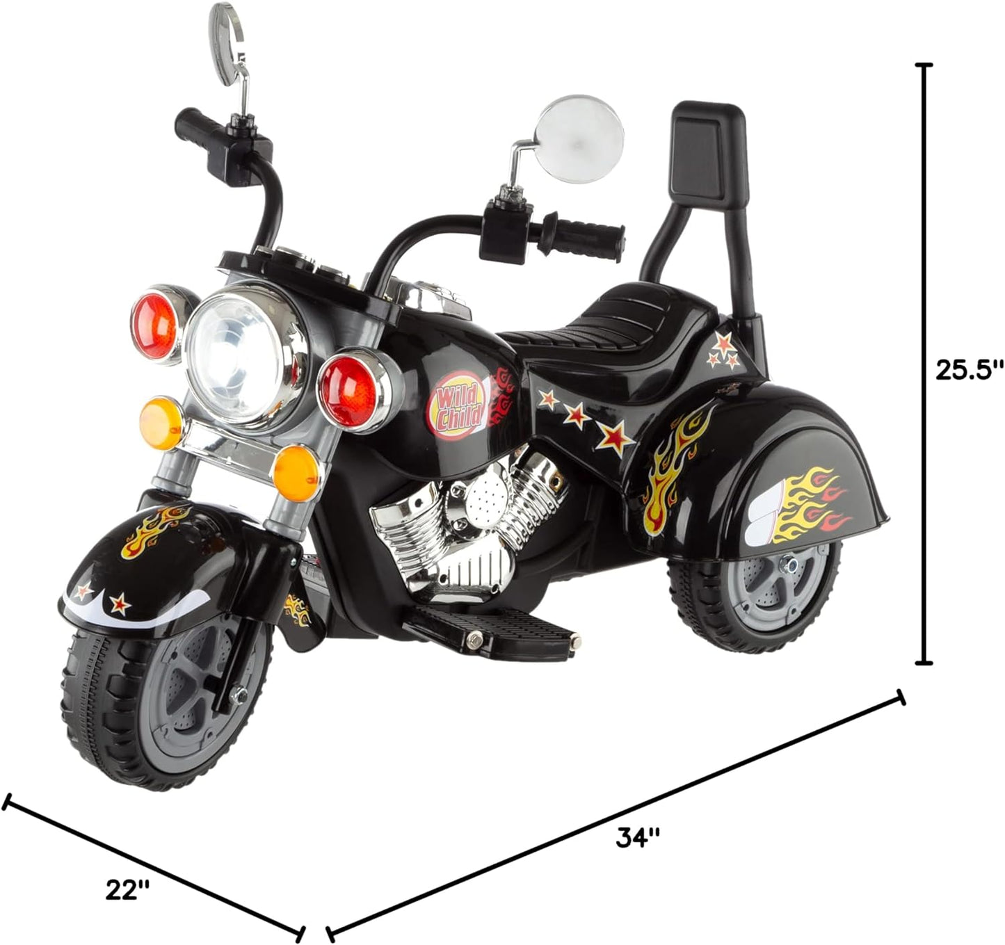 Kids Motorcycle Ride On Toy – 3-Wheel Chopper with Reverse and Headlights - Battery Powered Motorbike for Kids 3-5 years by Lil’ Rider (Black), 34 x 22 x 25.5 inches (80-1616)