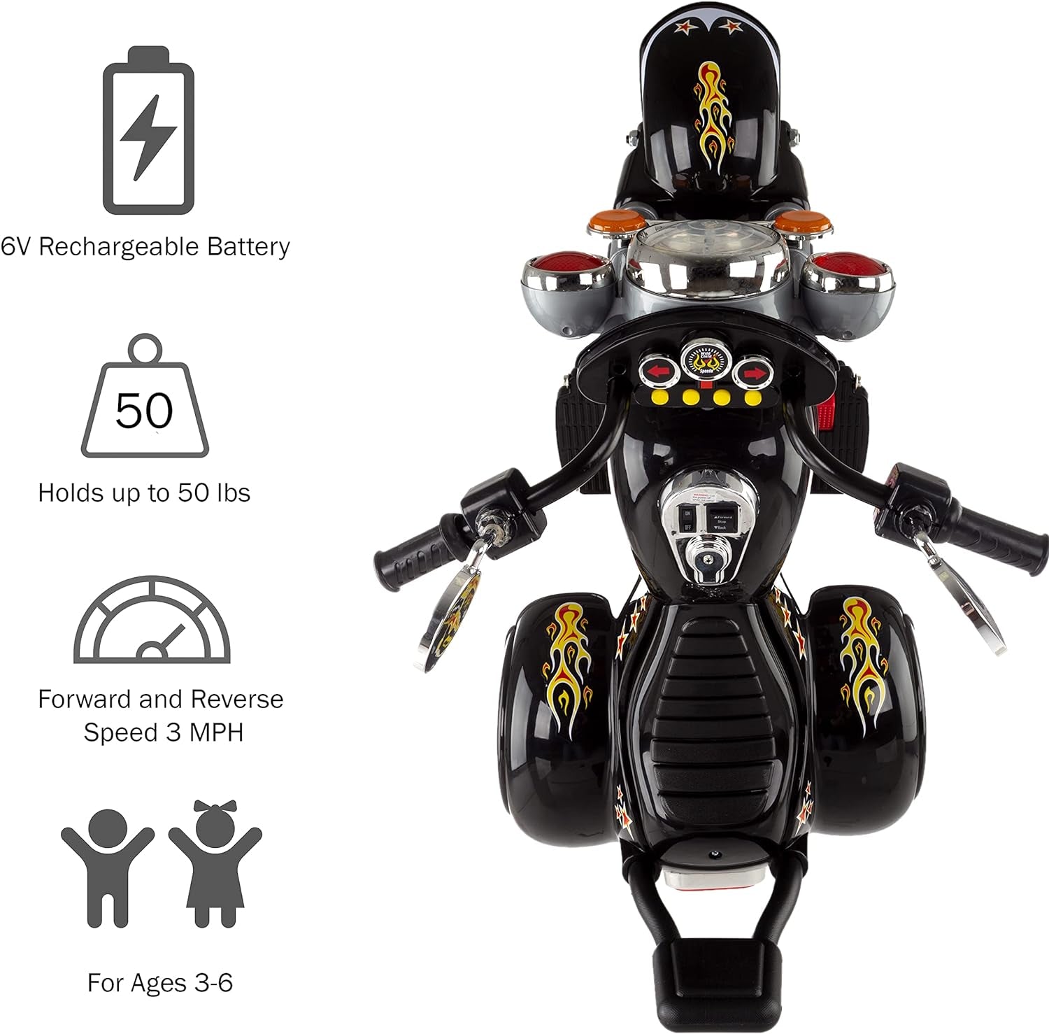 Kids Motorcycle Ride On Toy – 3-Wheel Chopper with Reverse and Headlights - Battery Powered Motorbike for Kids 3-5 years by Lil’ Rider (Black), 34 x 22 x 25.5 inches (80-1616)