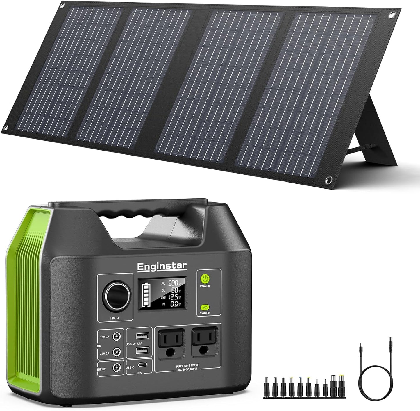 Portable Solar Generator, 300W Portable Power Station with Foldable 40W Solar Panel, 110V Pure Sine Wave, 296Wh Lithium Battery Pack with DC AC Outlet for Home Use RV Outdoor Camping Adventure