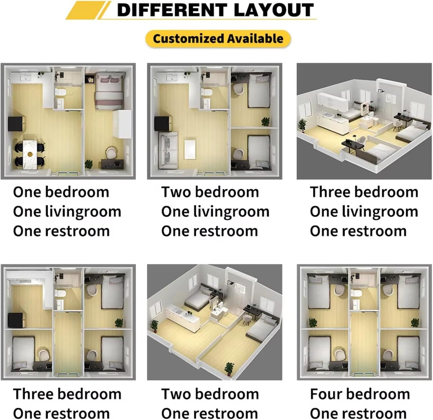 Roof Prefabricated Modular House – Expandable 2, 3, 4 Bedroom Steel Flat House