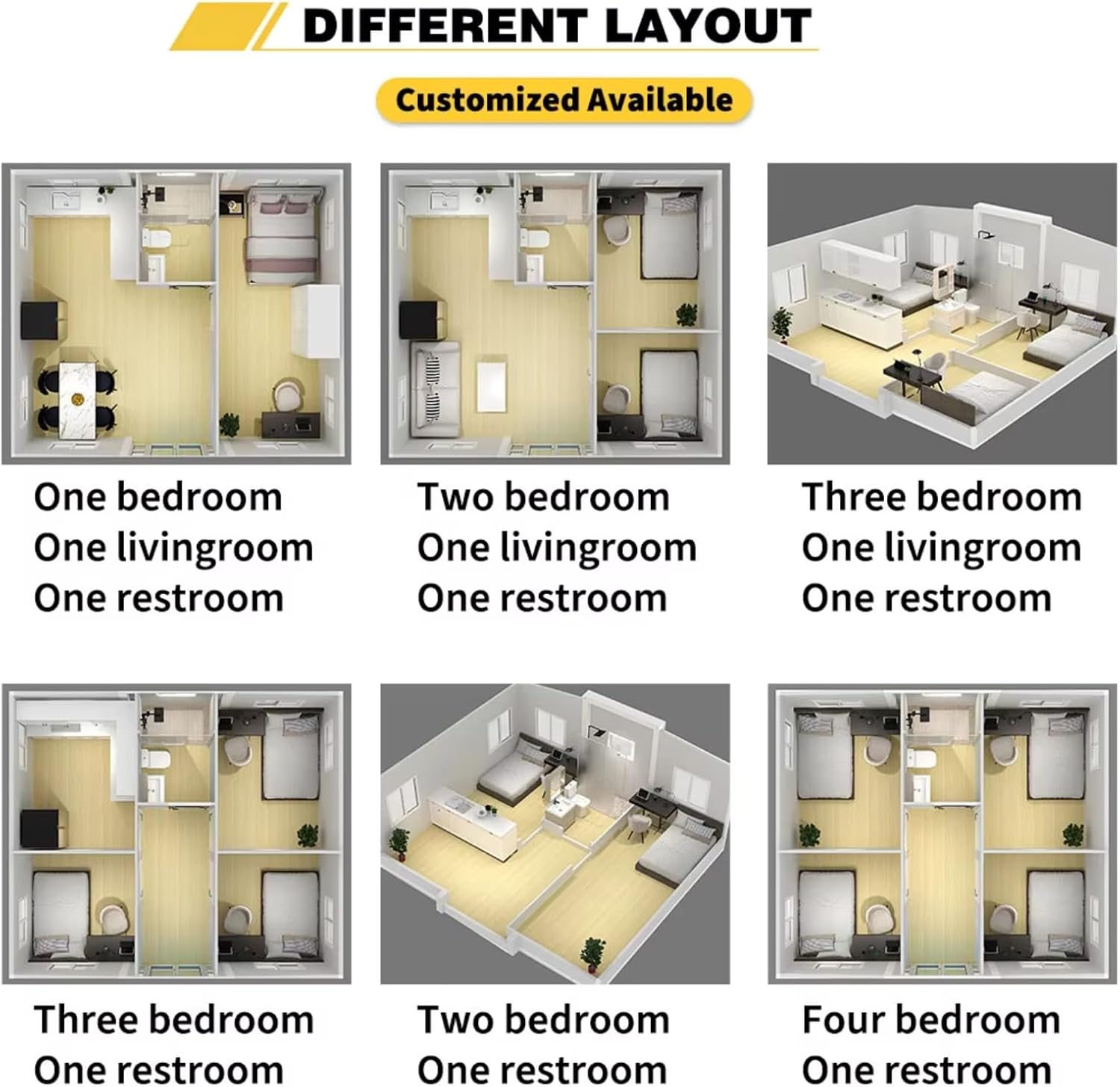 Roof Prefabricated Modular House – Expandable 2, 3, 4 Bedroom Steel Flat House