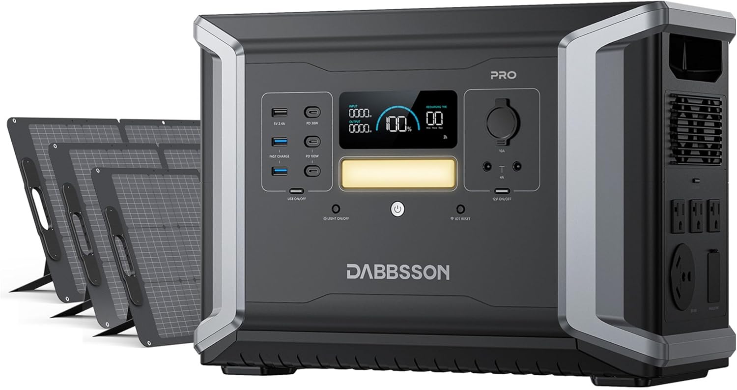 Solar Generator DBS2100 Pro – 2150Wh, 2400W Power Station with 3x210W Solar Panels, Expandable to 4600W & 12.9kWh, AC & Solar Charging, 100W USB-C, 15ms EPS (2024 Model)