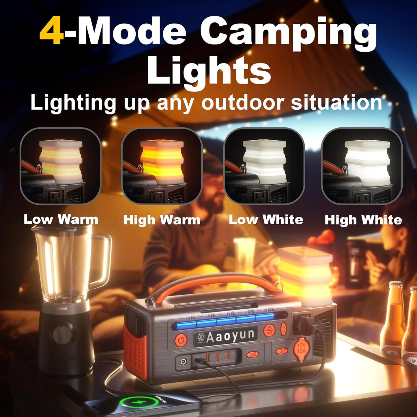 Portable Power Station 300W – 296Wh Solar Generator with 100W USB-C In/Output, Night Light, LED Flashlight, Compact Battery for Camping, CPAP, Home Backup & Emergency
