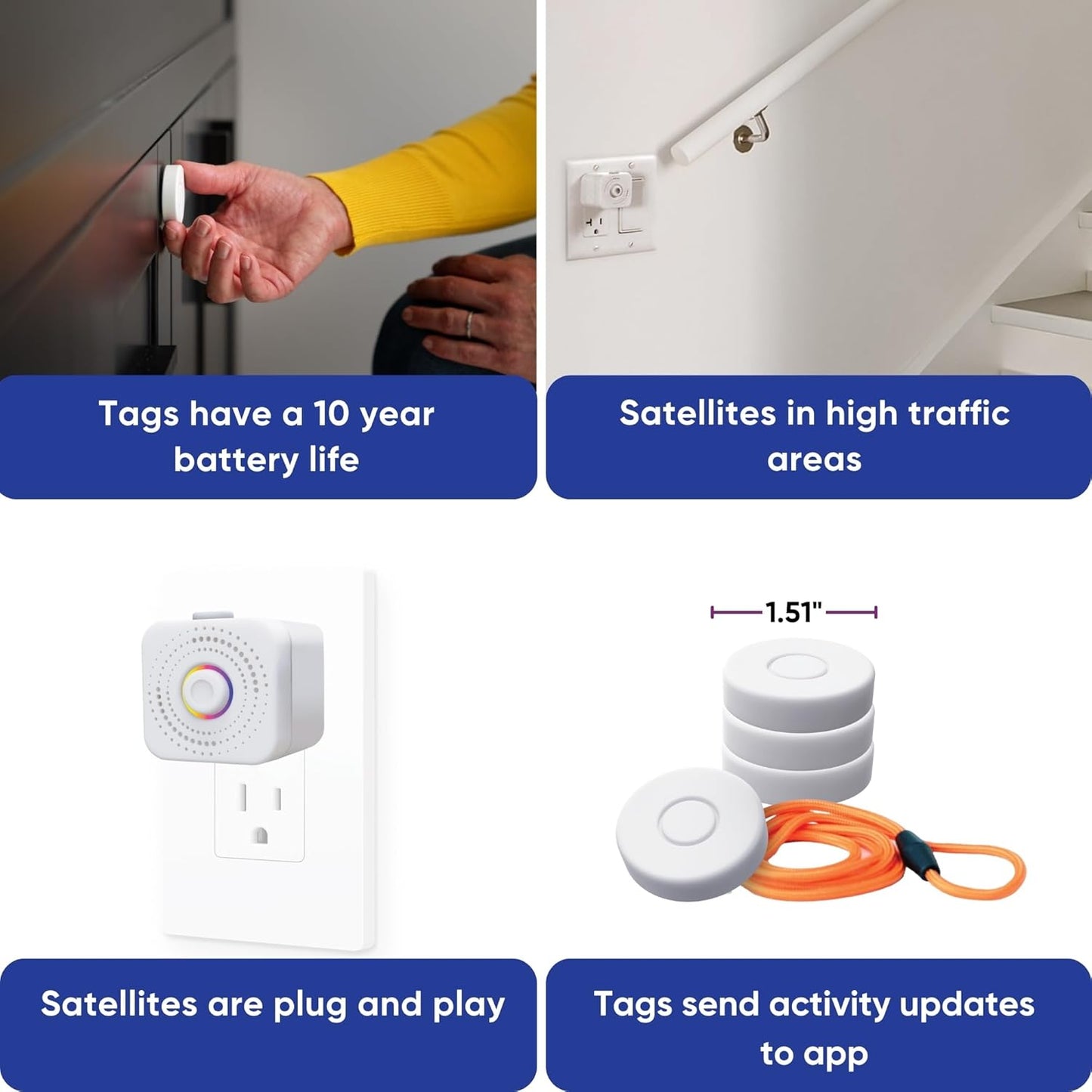 Remote Home Medical Alert System – Custom Alerts with App Activity Log, Fall Detection, 24/7 Emergency Contact for Seniors, WiFi Connected, Elderly Health Device with Call Button