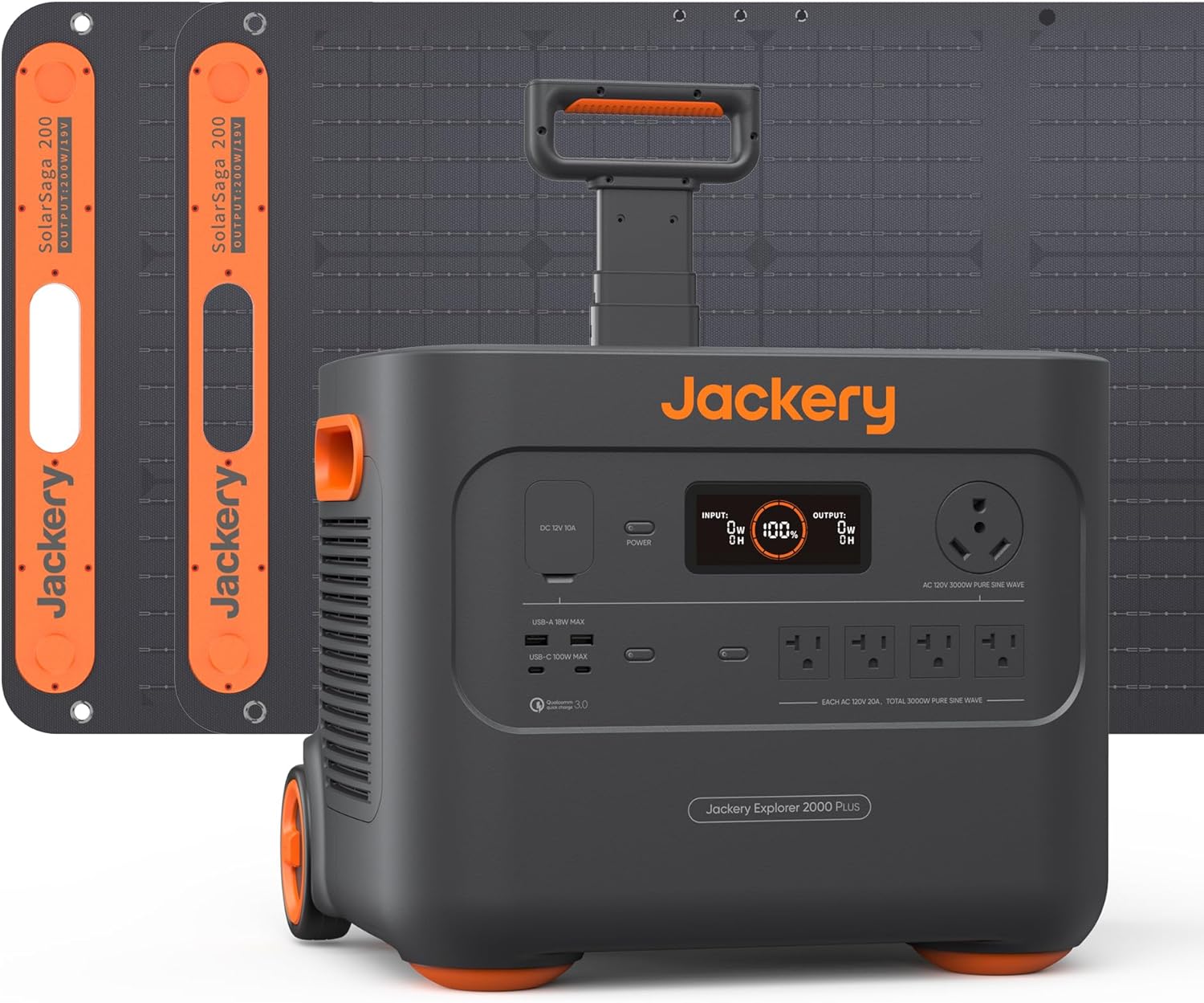 Solar Generator 2000 Plus 400W – 2042Wh LiFePO4 Battery, 3000W Output, Portable Power Station with 2X200W Solar Panels for RV Camping & Home Emergency