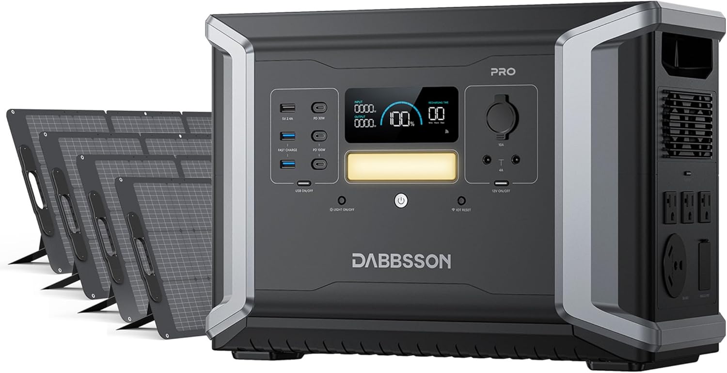 Solar Generator DBS2100 Pro – 2150Wh, 2400W Power Station with 3x210W Solar Panels, Expandable to 4600W & 12.9kWh, AC & Solar Charging, 100W USB-C, 15ms EPS (2024 Model)
