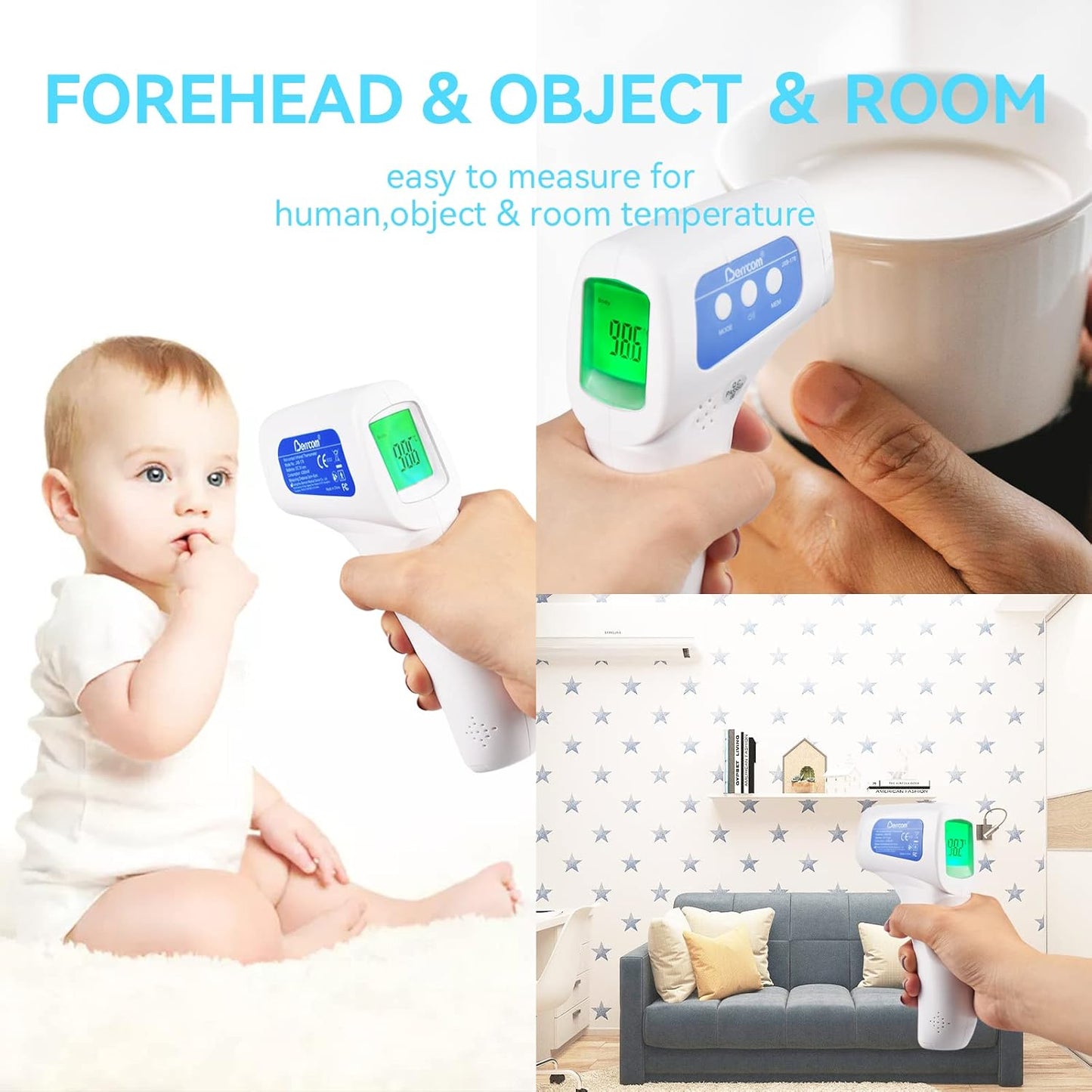 Digital Non-Contact Infrared Forehead Thermometer  | 3-in-1 Contactless Thermometer for Baby, Kids & Adults | Instant Fever Check | Temperature Gun for Home & Medical Use