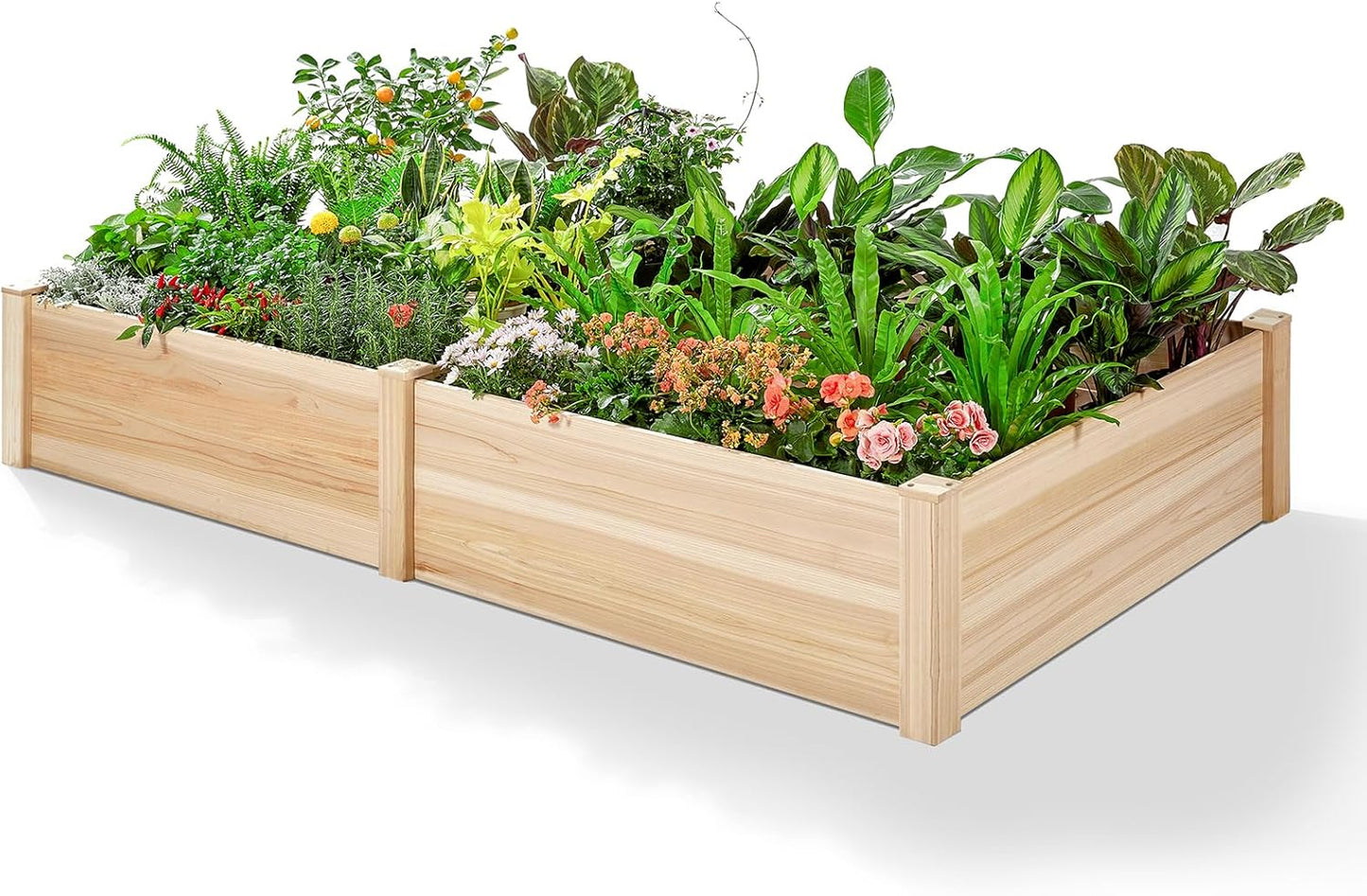 8x4 Ft Wood Raised Garden Bed – Durable 15-Inch Depth Planter Box for Vegetables, Herbs, and Flowers – Ideal for Outdoor Gardening with Open Base