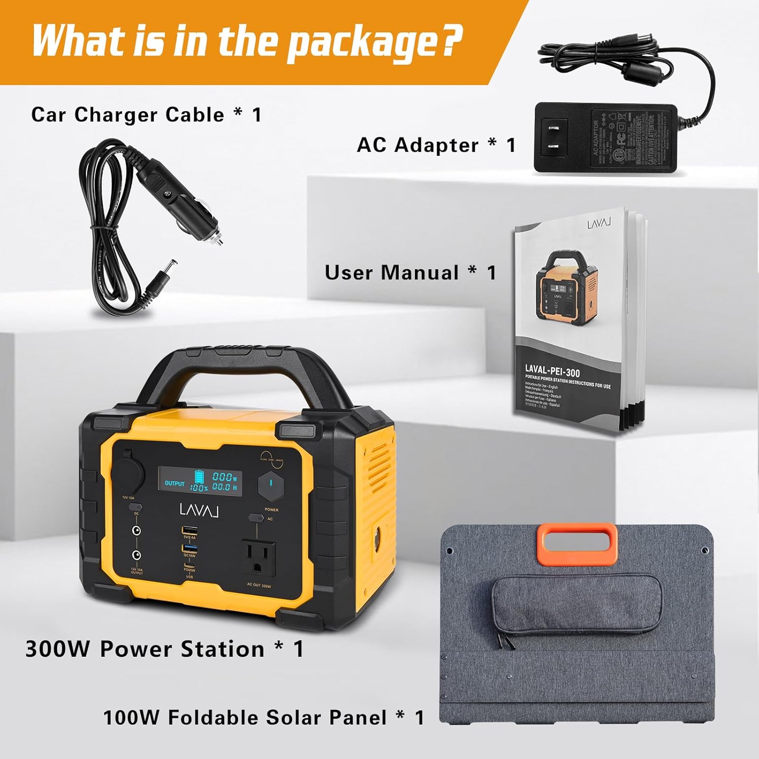 Solar Generator 300W Portable Power Station with 100W Foldable Solar Panel, 294Wh Lithium Battery, 120V/300W AC Outlet, Quiet Generator for Home, RV, Outdoor, Camping, and Emergency Use