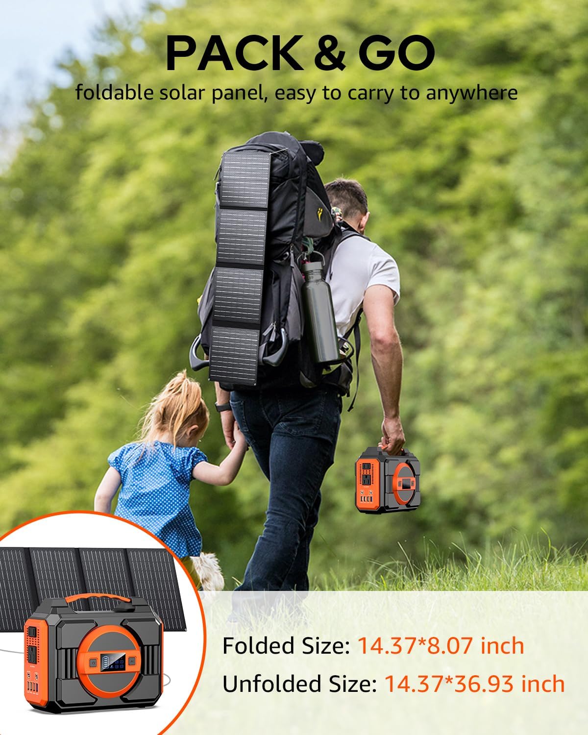 Solar Powered Generator 300W Rated – Portable Power Station with 40W Solar Panels, 220Wh Solar Power Bank, 110V Pure Sine Wave AC Outlet for Home, Camping & Outdoor Use