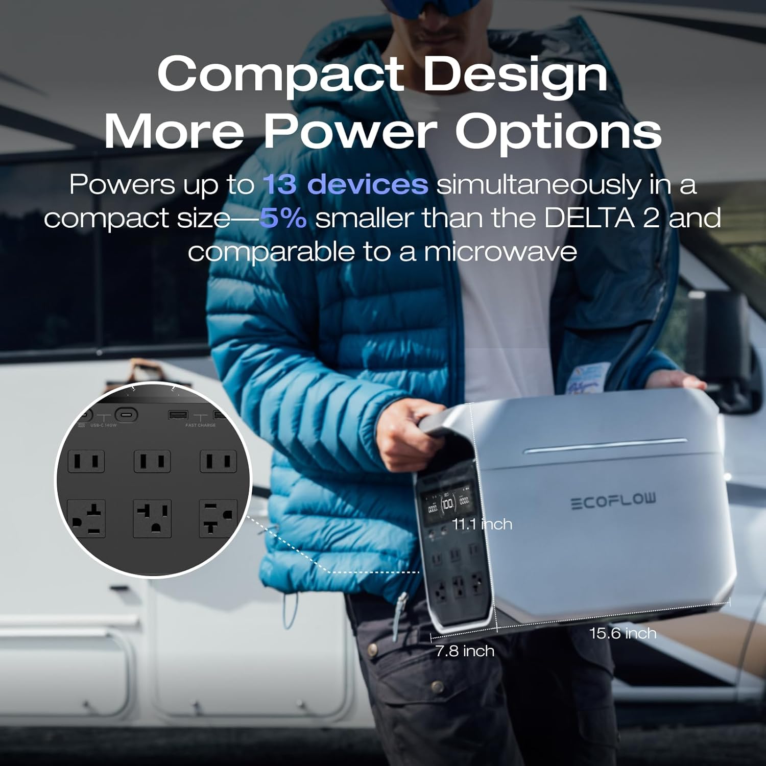 Portable Power Station DELTA 3 Plus – 1024Wh LiFePO4 Battery, 1800W AC/140W USB-C Output, Solar Generator (Solar Panel Optional) for Home Backup, Camping & RV